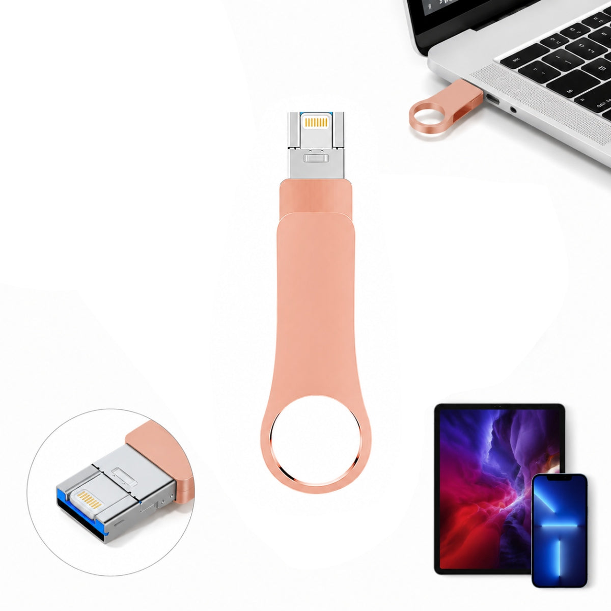 512GB 4-in-1 USB Flash Drive – Type-C, Lightning, Micro-USB, OTG, Android, PC