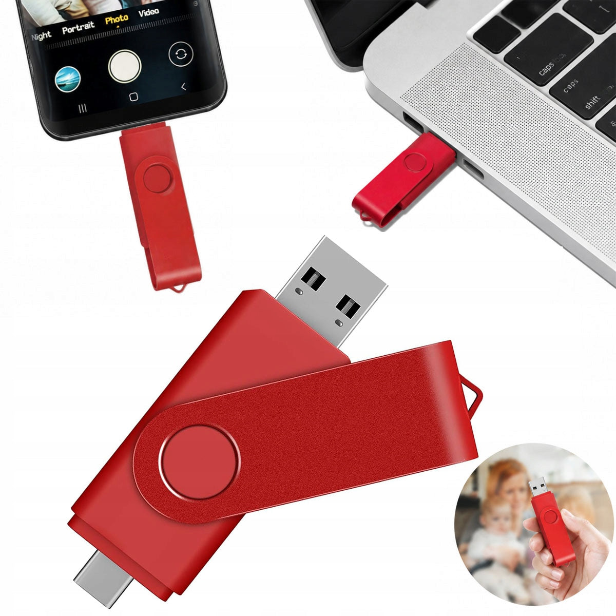 512GB USB-A TYPE C Rotate Dual Drive 2IN1 USB A USB2.0 Flash Drive Red