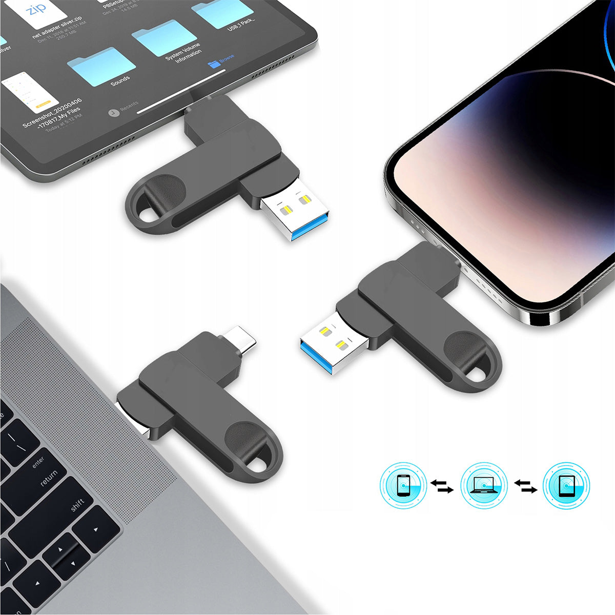 512GB USB-C & USB-A 2-in-1 Flash Drive - Rotate Design - Black Color black