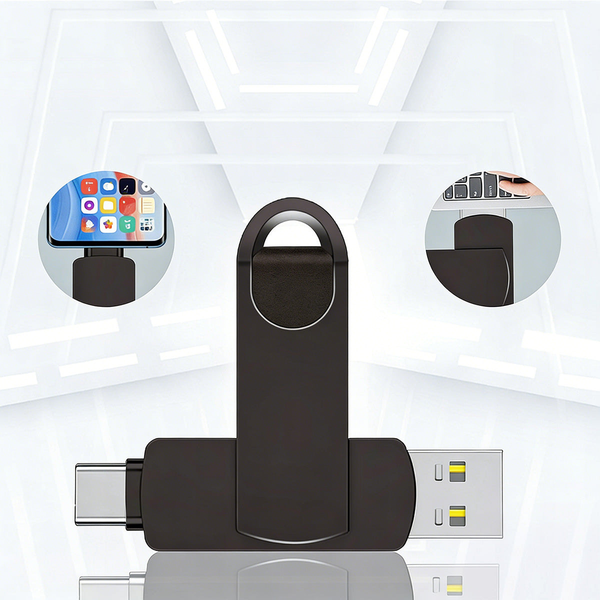512GB USB-C & USB-A 2-in-1 Flash Drive - Rotate Design - Black Packaging status original