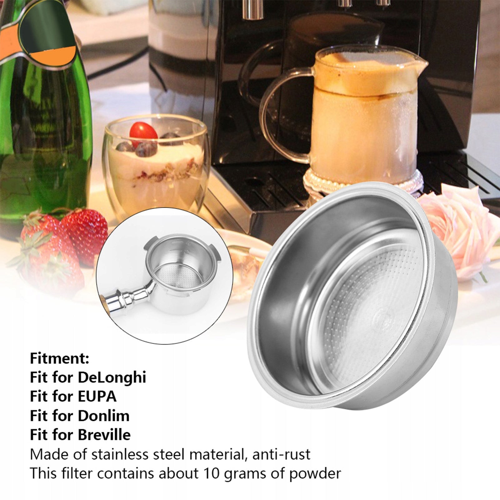 51MM 1-CUP ESPRESSO MACHINE FLASK STRAINER FOR DELONGHI Product weight with unit packaging 0.02 kg