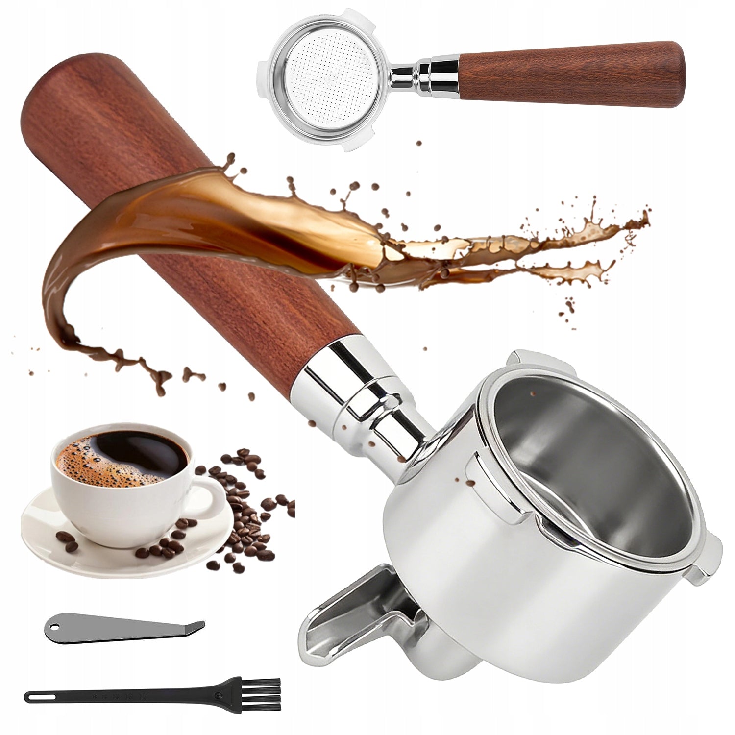51MM COFFEE FLASK WITH FILTER AND WOODEN HANDLE FOR DELONGHI DEDICA