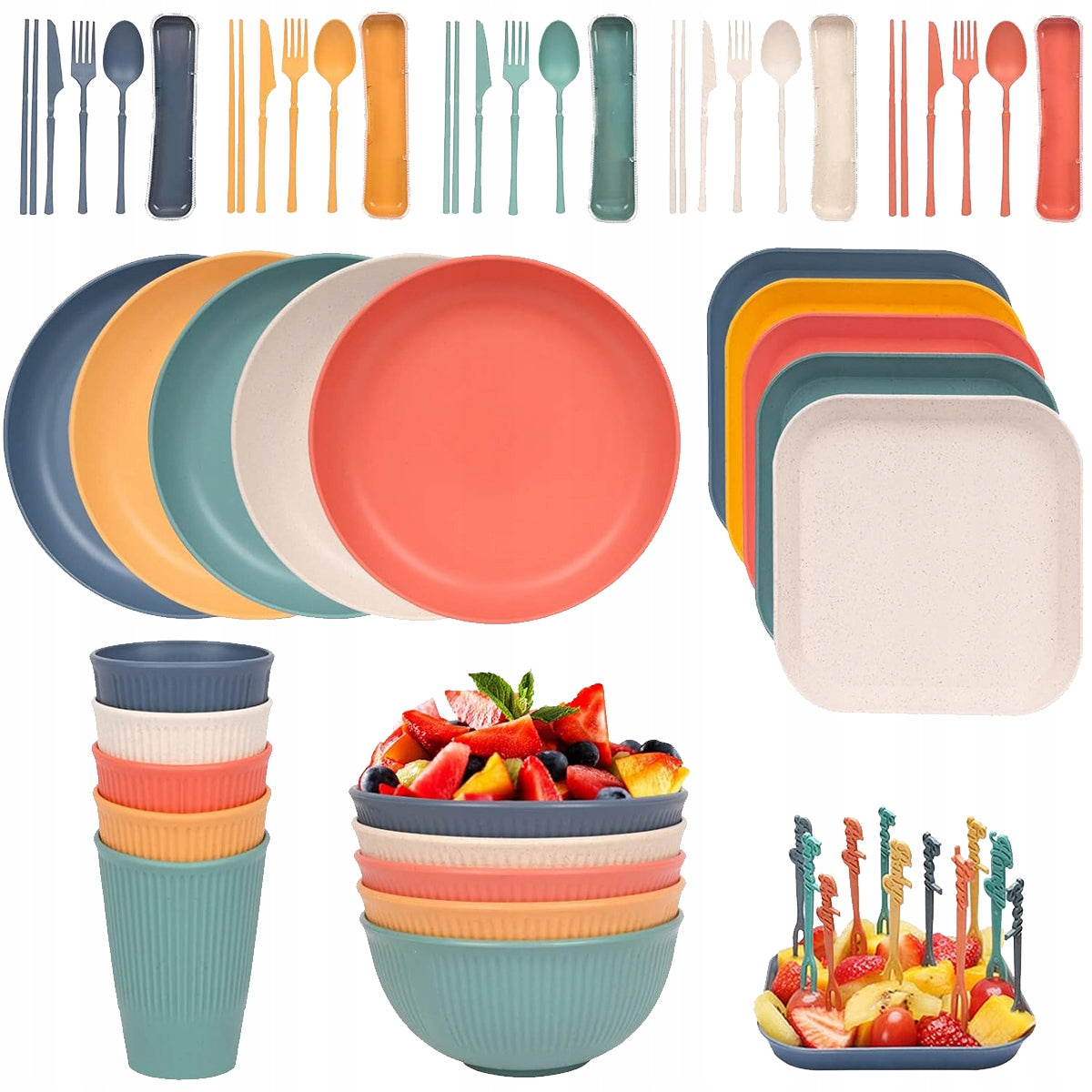 52-Piece Polypropylene Camping Utensil Set for 5 People