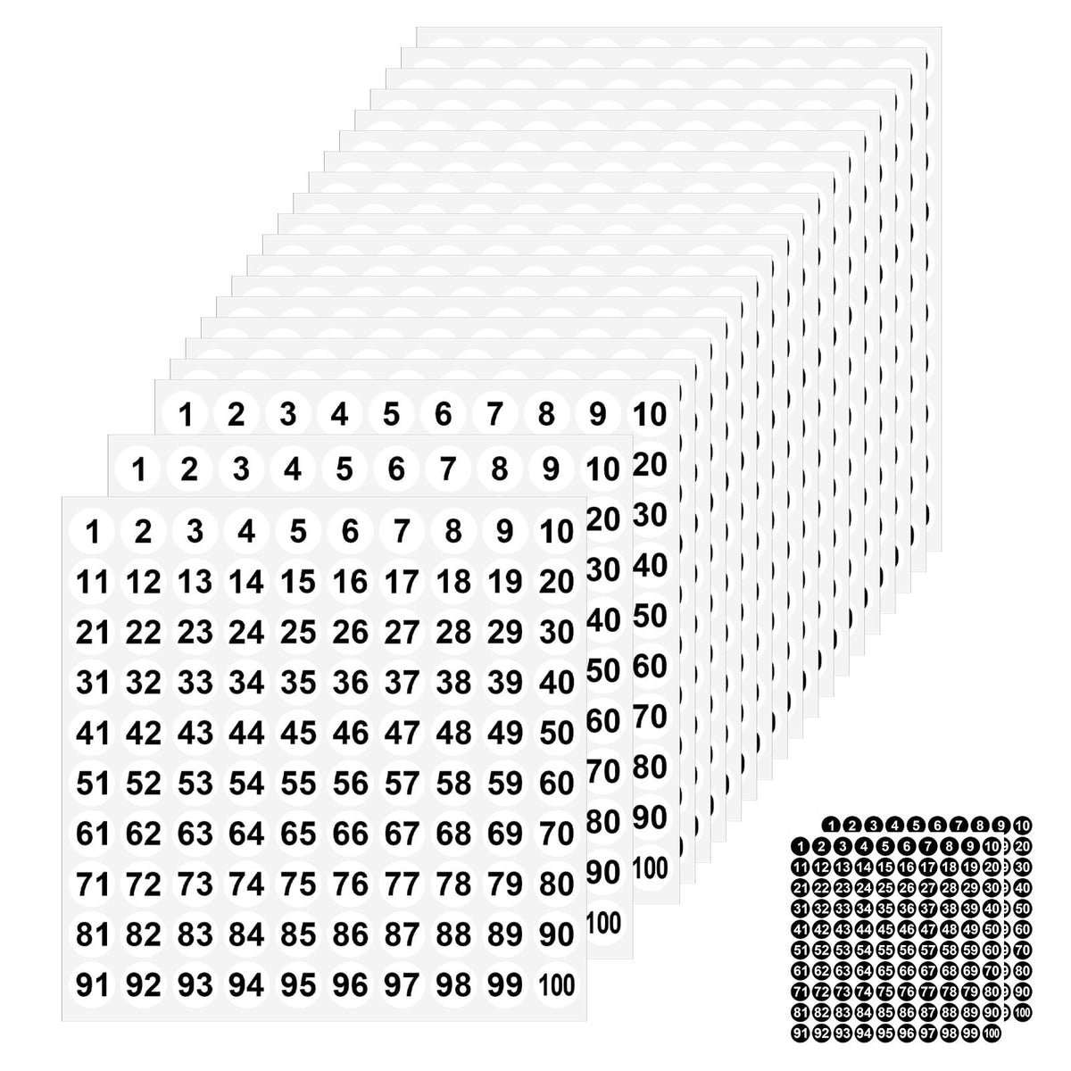 52 SHEETS OF STICKERS WITH NUMBERS 1-100 STICKERS WITH NUMBERS 1 CM