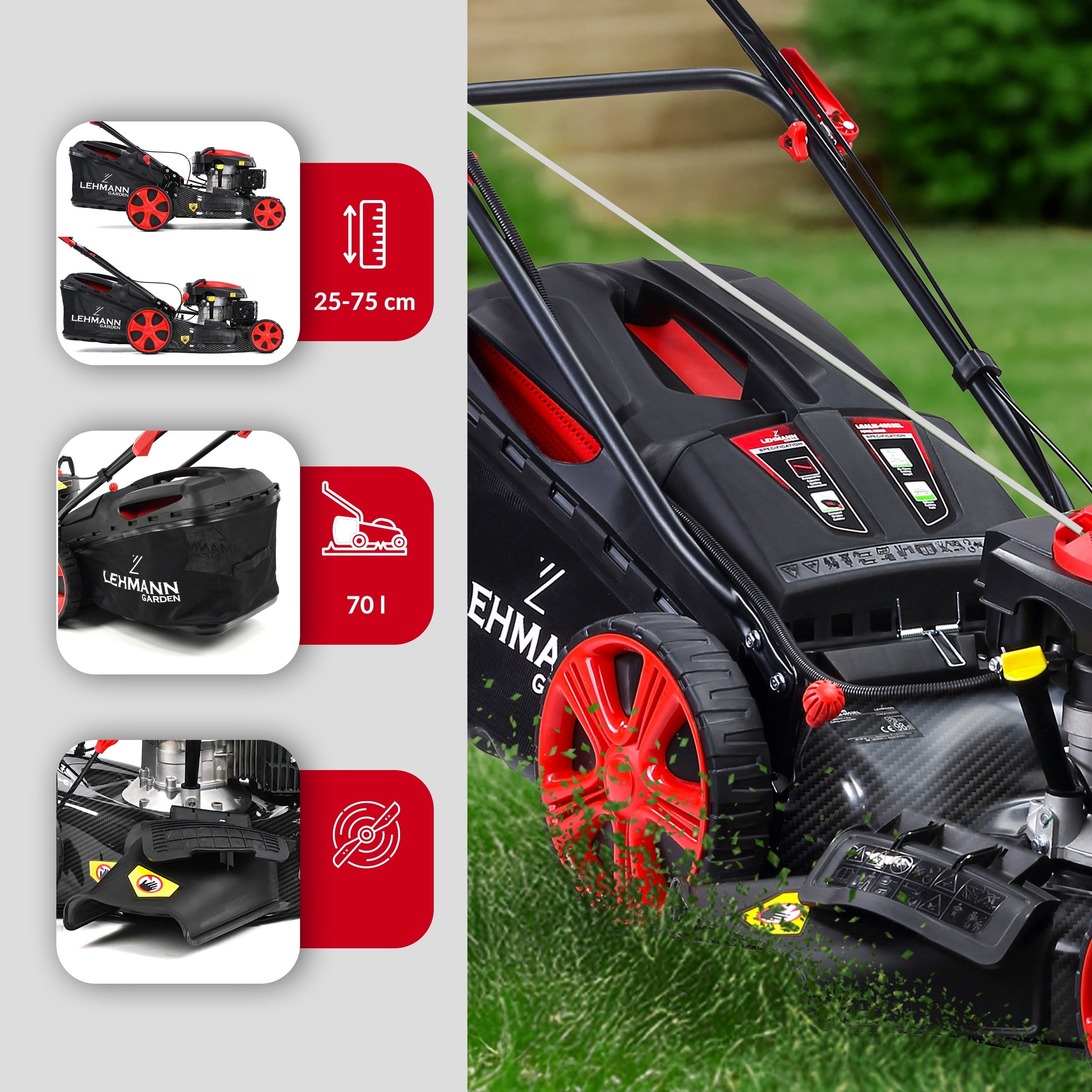55 CM DIESEL MOWER WITH ELECTRIC DRIVE STARTER 196CC 10IN1 + OIL Basket capacity 70 l