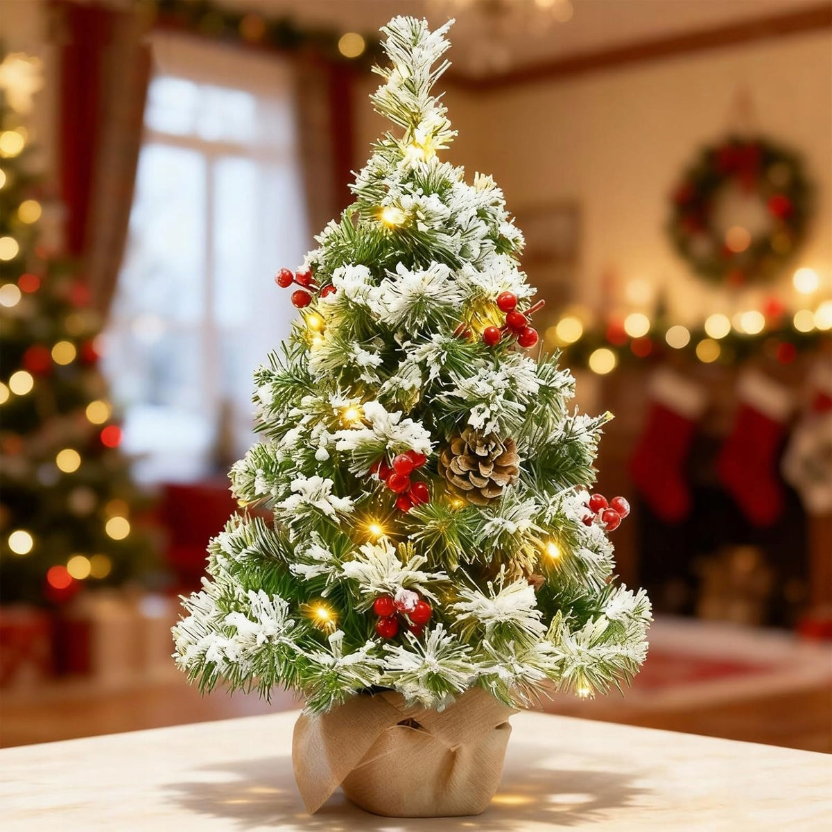 55CM ARTIFICIAL TABLE CHRISTMAS TREE POTTED PINE SMALL CHRISTMAS TREE WITH BAUBLE Packaging status original