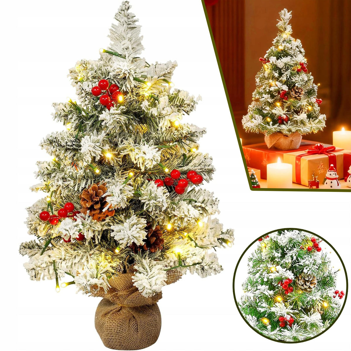 55CM ARTIFICIAL TABLE CHRISTMAS TREE POTTED PINE SMALL CHRISTMAS TREE WITH BAUBLE