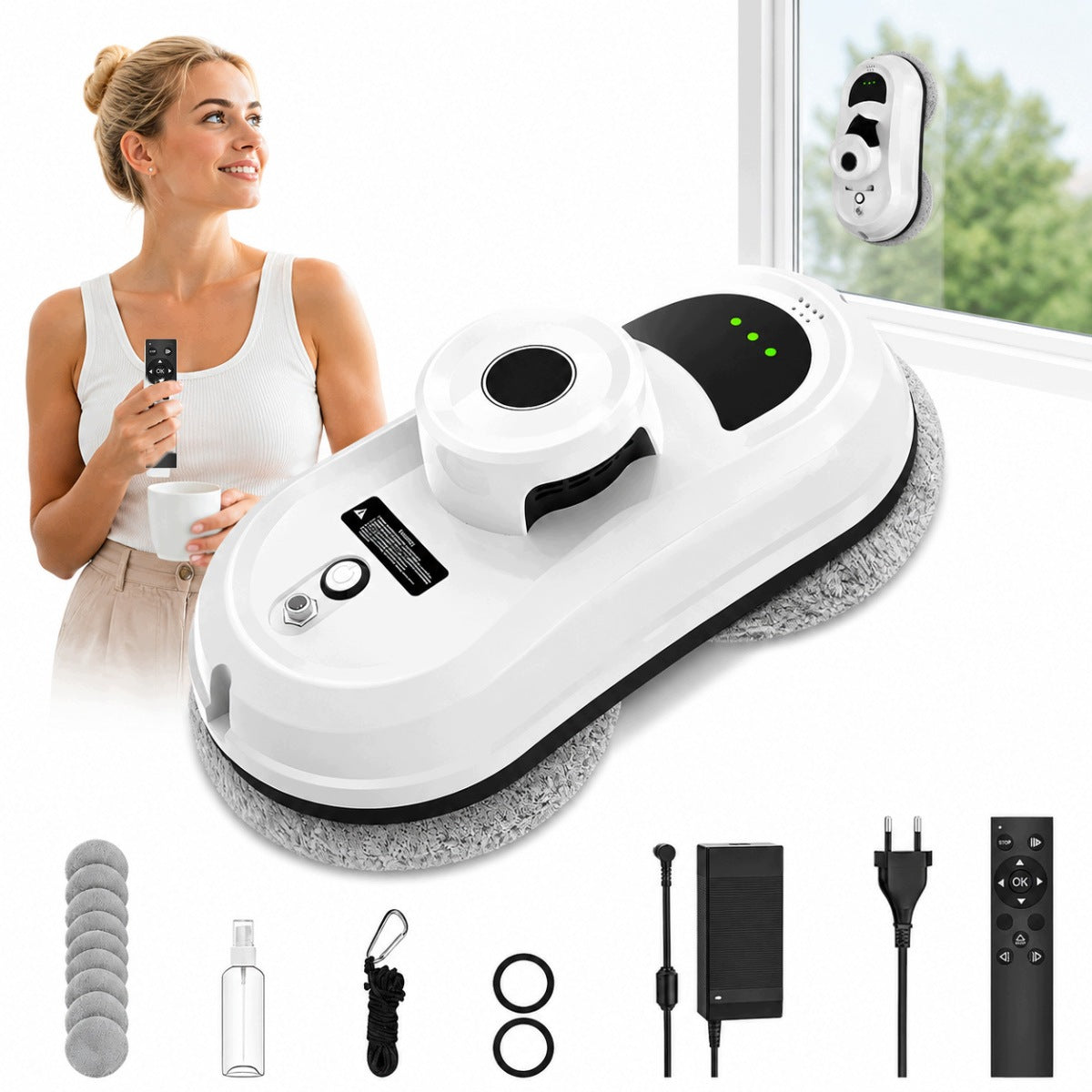 5600PA WINDOW CLEANING ROBOT MIRROR WASHER AUTOMATIC +10 MOPS SET