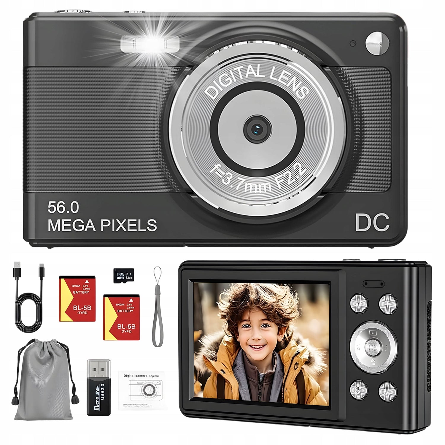 56MP COMPACT DIGITAL CAMERA WITH 16X ZOOM AND LCD SCREEN