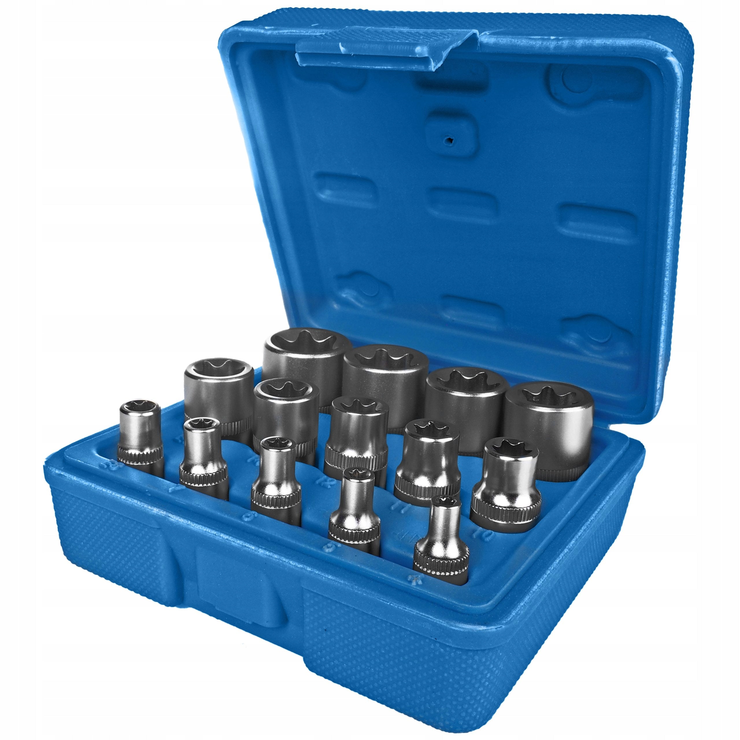 TORX galinių raktų rinkinys E4–E24, 1/2", 1/4", 3/8