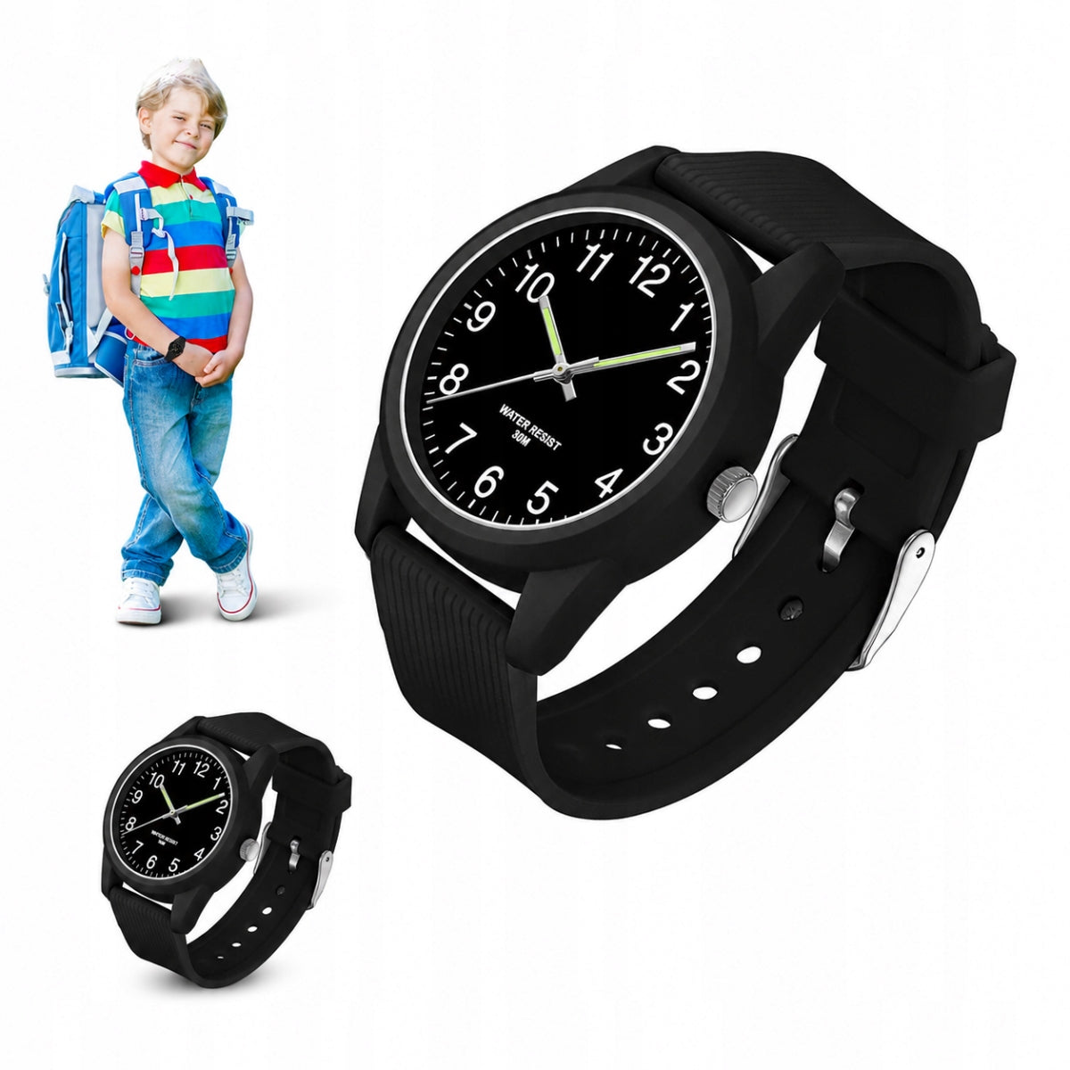 5ATM children's watch – waterproof, clear dial, soft strap 2.