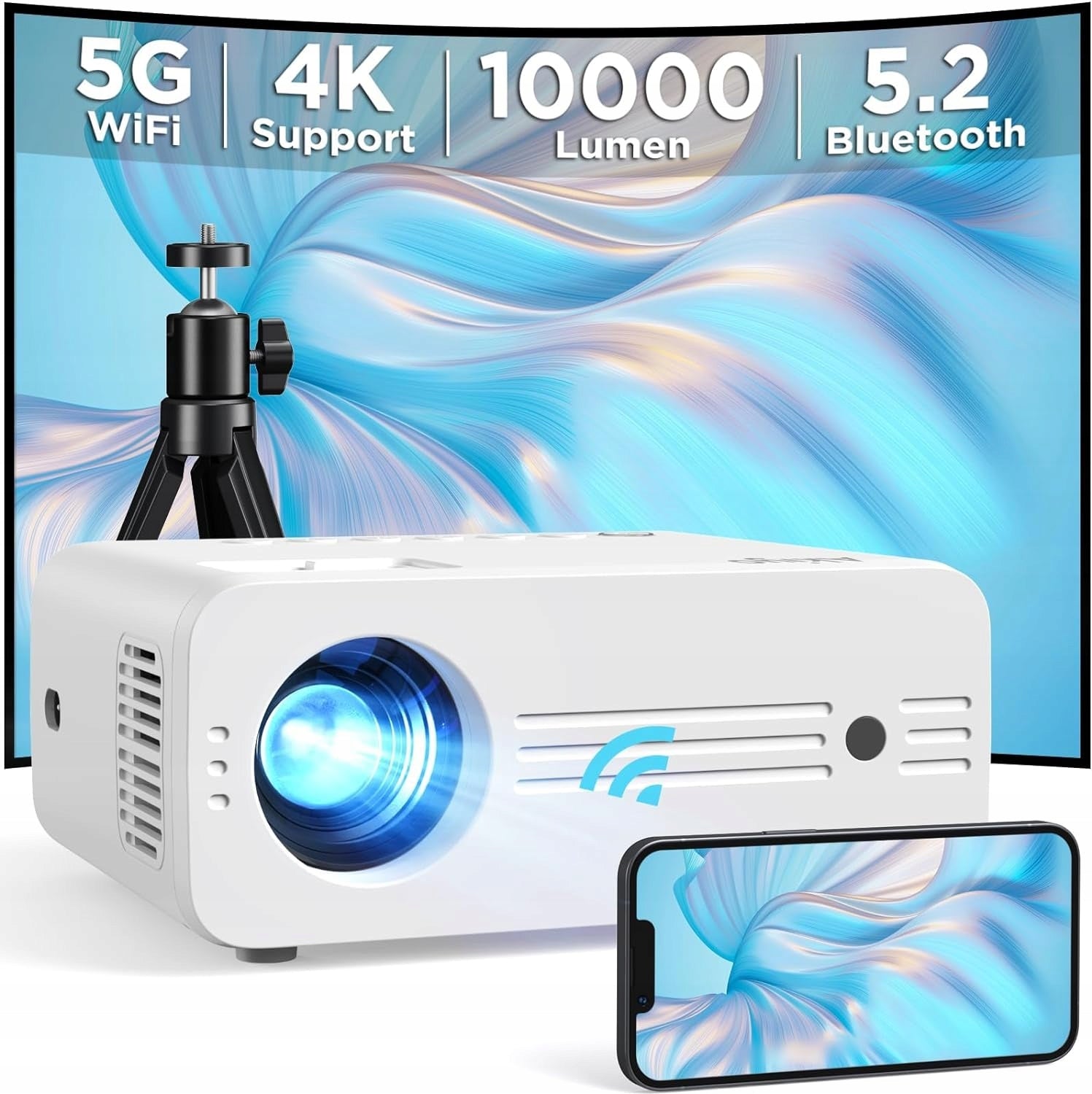 5G WiFi Bluetooth Projector with Tripod, 1080P 4K Portable Projector EAN (GTIN) 850048421073