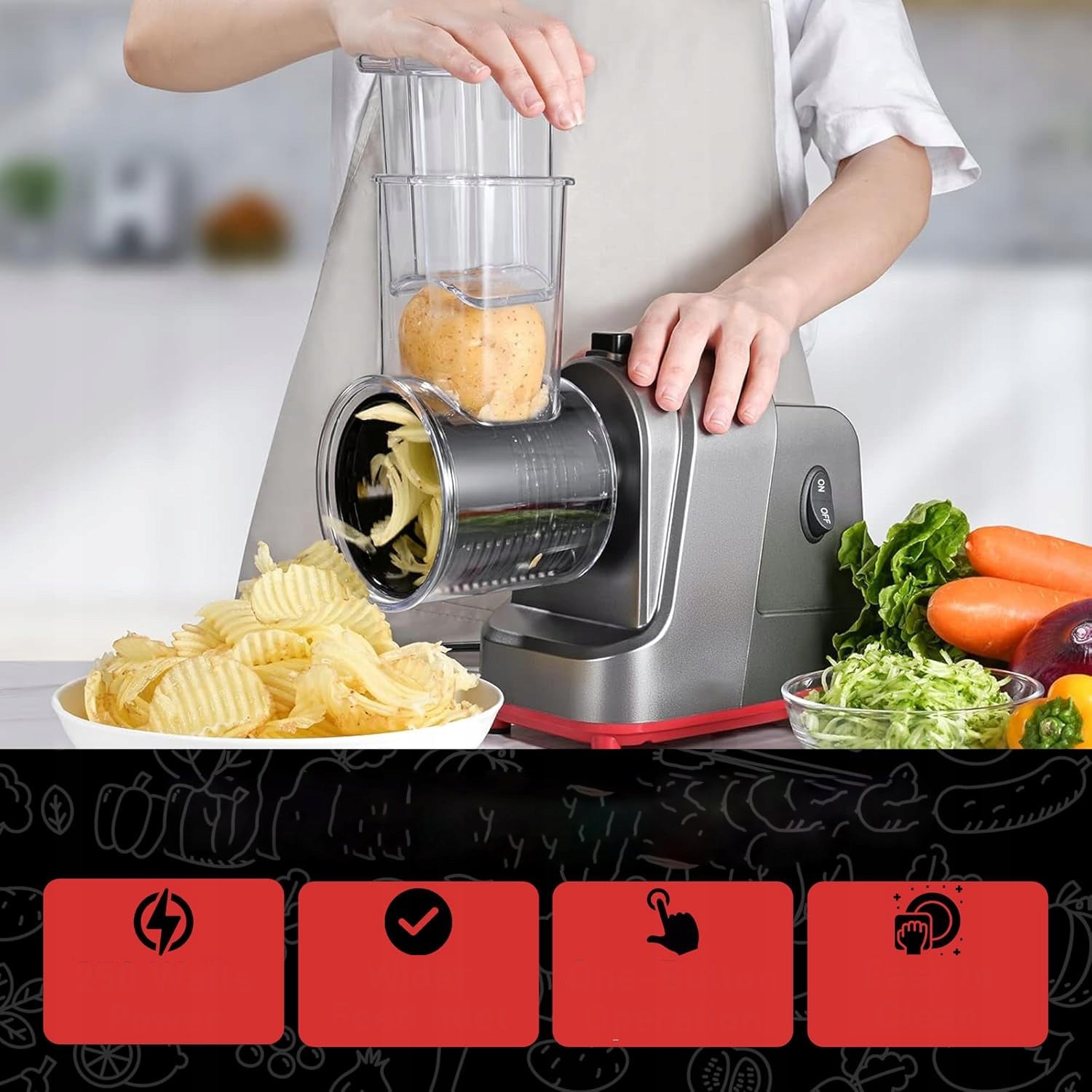 5IN1 ELECTRIC VEGETABLE GRATER 5x BLADES 500W ZOSUDULL VSQ-S6 Dominant color silver/gray