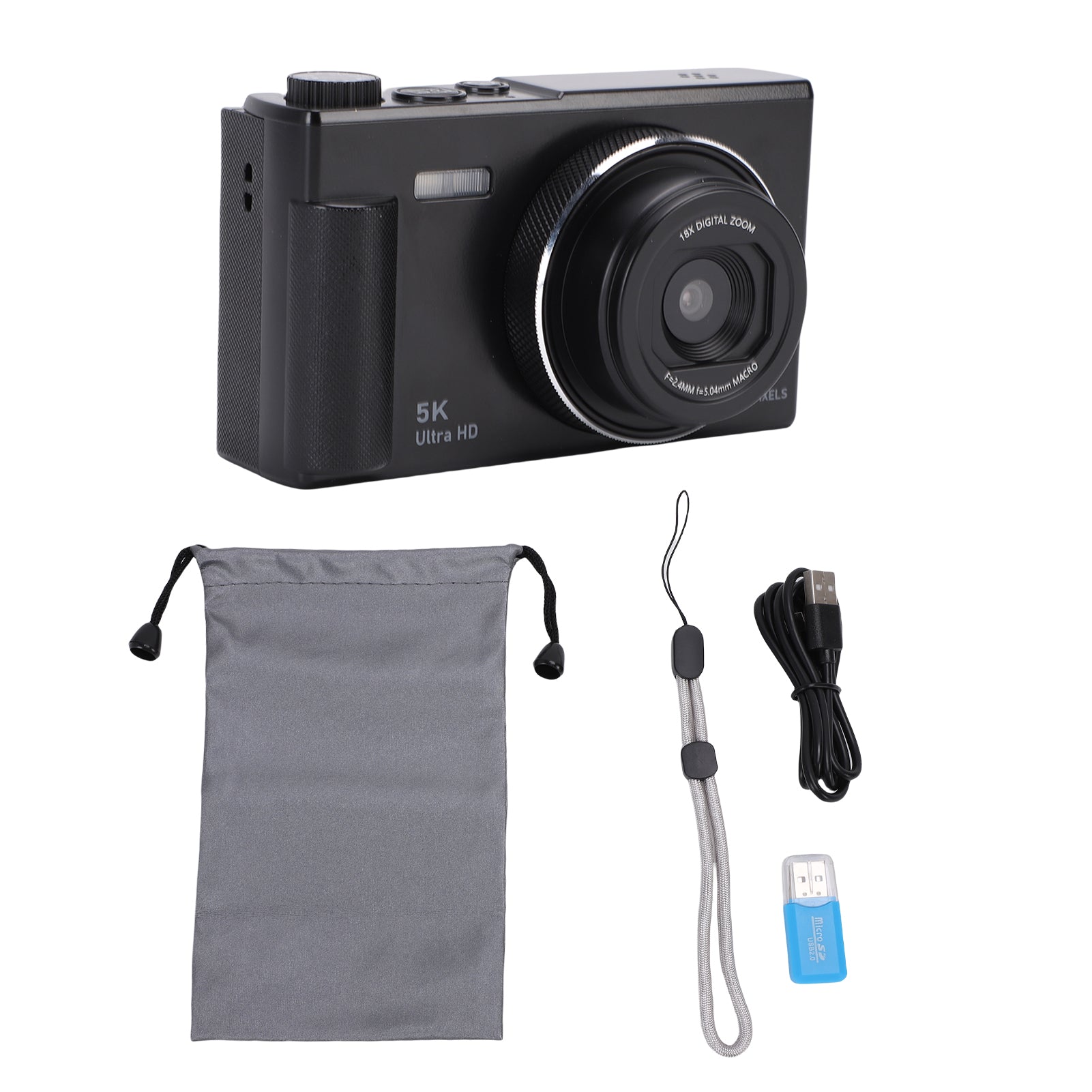 5K 75 MP digital camera with 18x zoom and autofocus for vlogs with 2C