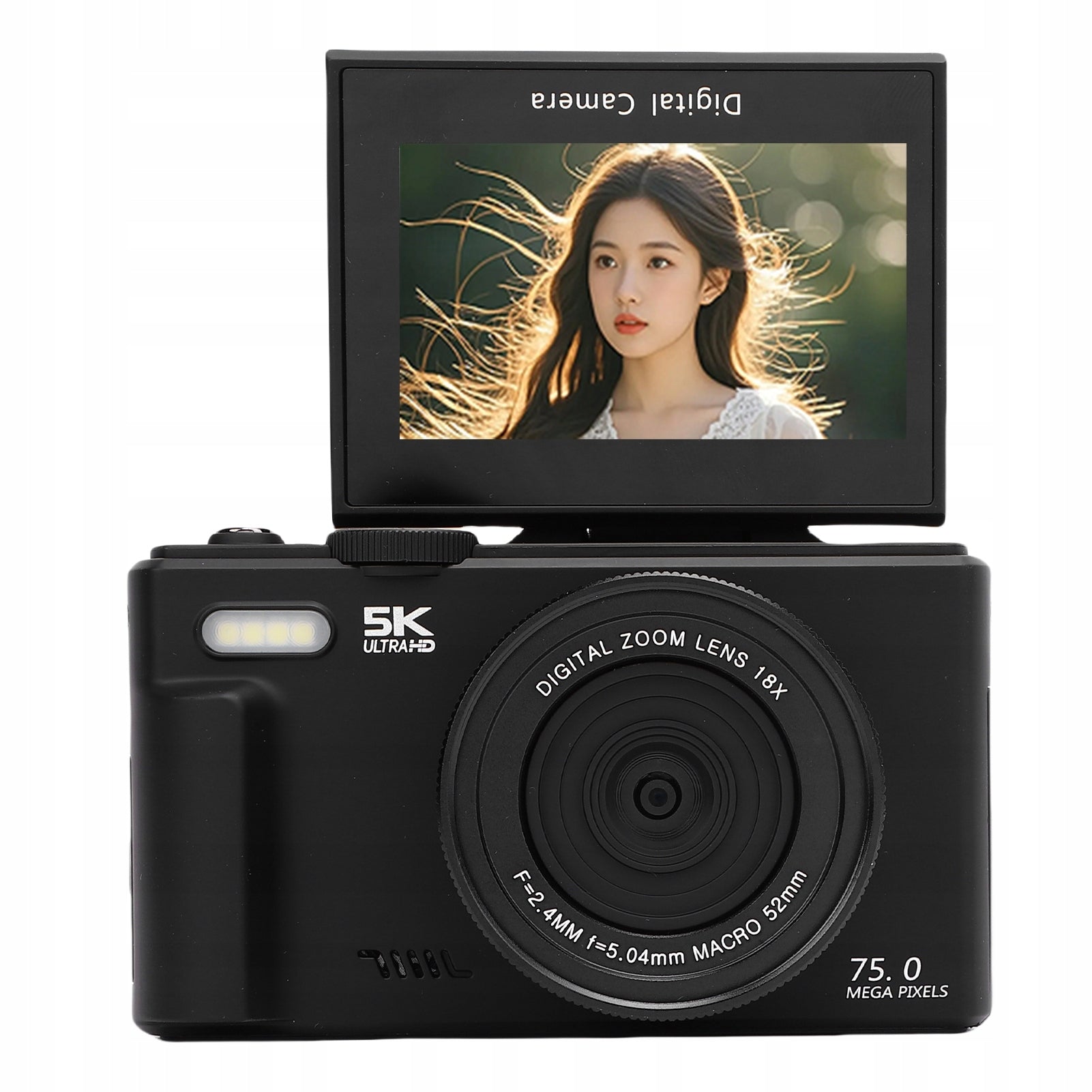 5K 75MP Digital Camera Wi-Fi 18x Zoom Selfie Travel with 3 Inches 180 NQ Model 3757HTDE