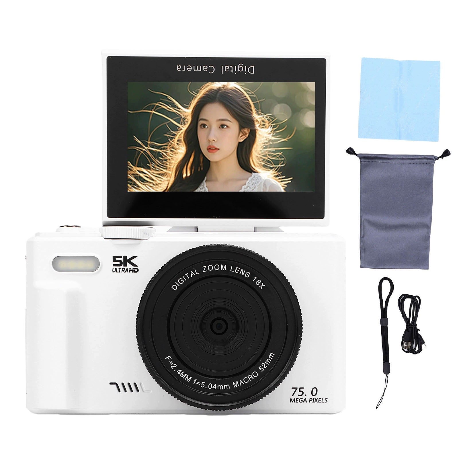 5K 75MP UHD AF Digital Camera Auto Focus 18x Zoom JU Wi-Fi Camera Resolution 1 Mpx