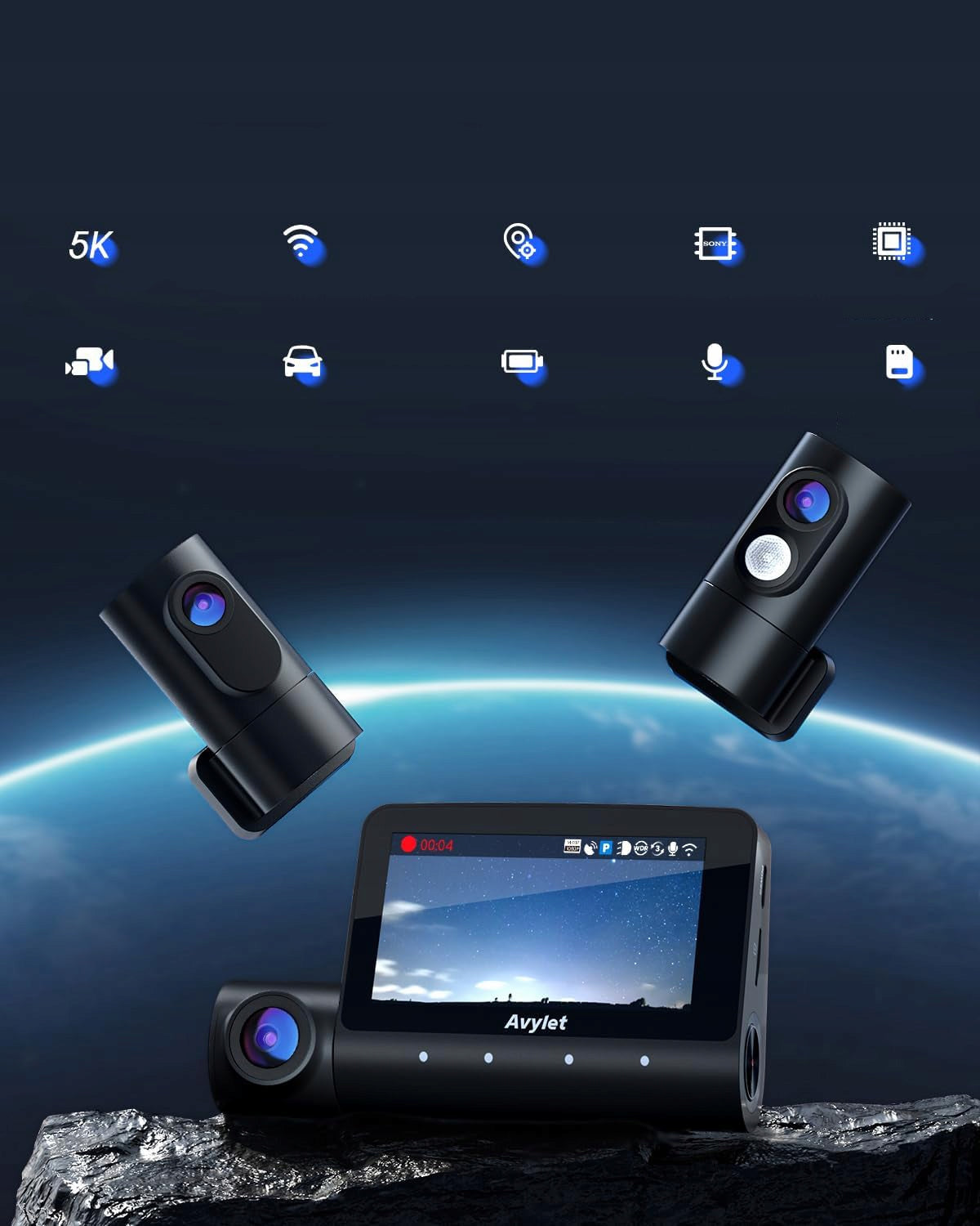5K CAR CAMERA GPS RECORDER WITH NIGHT VISION AND REVERSING CAMERA Packaging status original