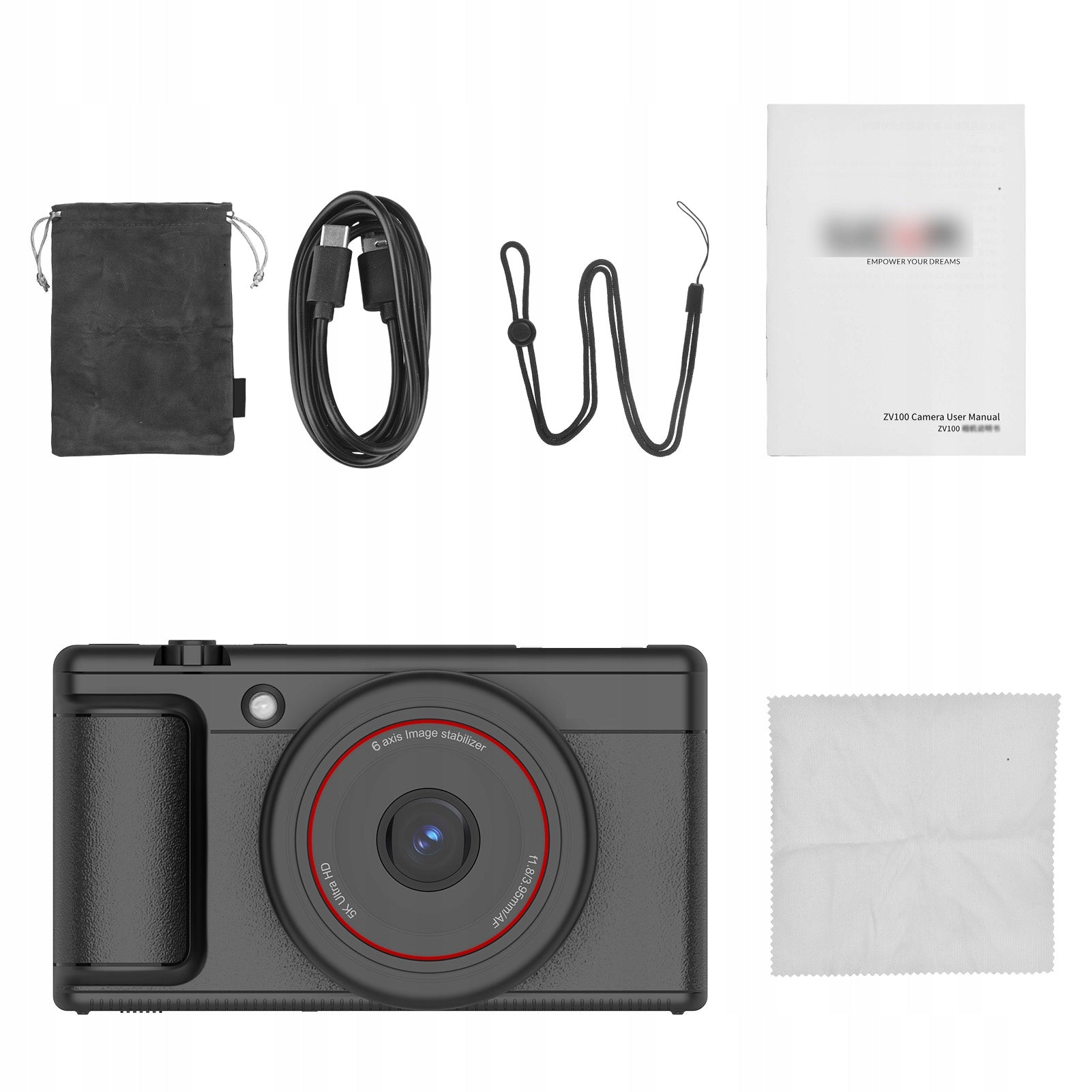 5K Digital Camera 80MP Stabilization Auto Focus 180 Degree Portable IX Model 6027XBGI
