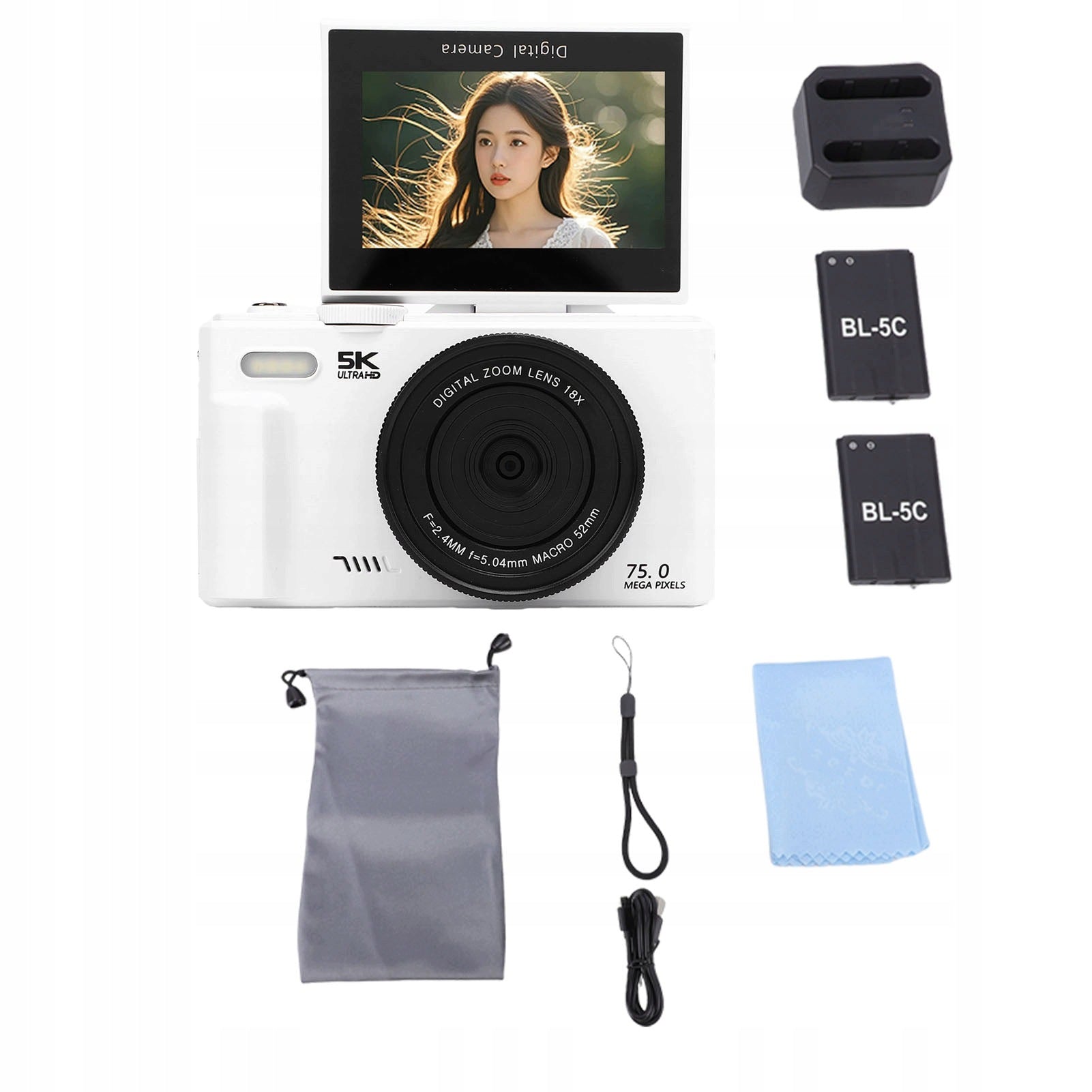5K digital cameras for 75 MP HD photography 18x digital zoom with autofocus
