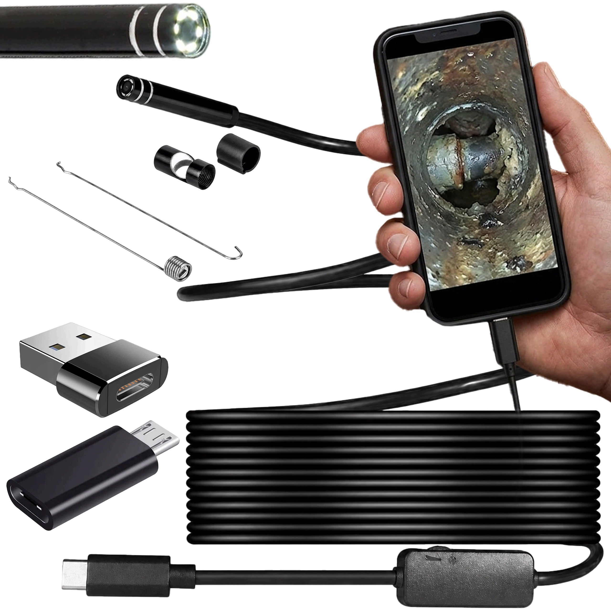 5M LED ENDOSCOPE INSPECTION CAMERA FOR USB-C PHONE 3in1 HD ANDROID PC