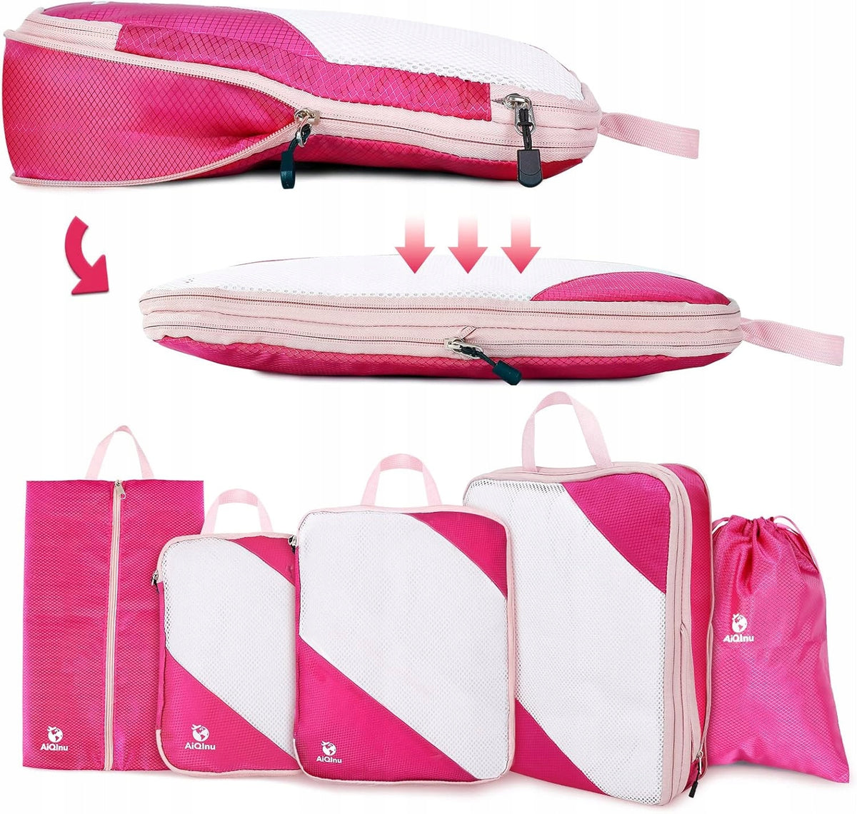 5PCS COMPRESSION ORGANIZERS FOR SUITCASE TRAVEL CUBES FOR PACKING BAGS