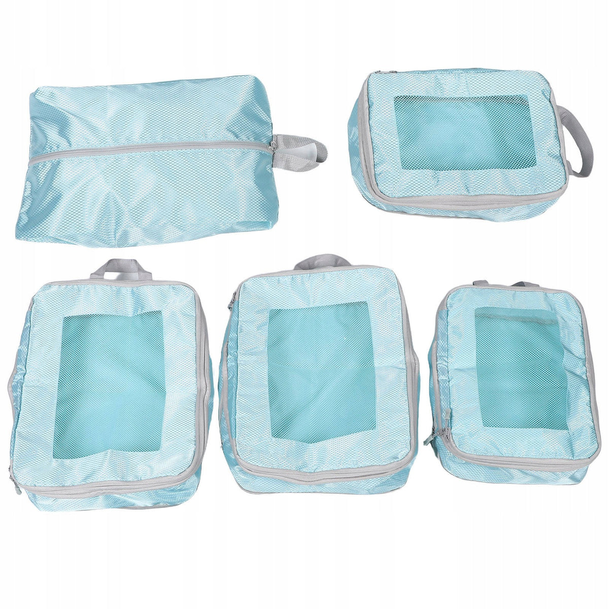 5Pcs Durable Polyester Travel Organizer Bags Compression Packing Cubes Set Color blue