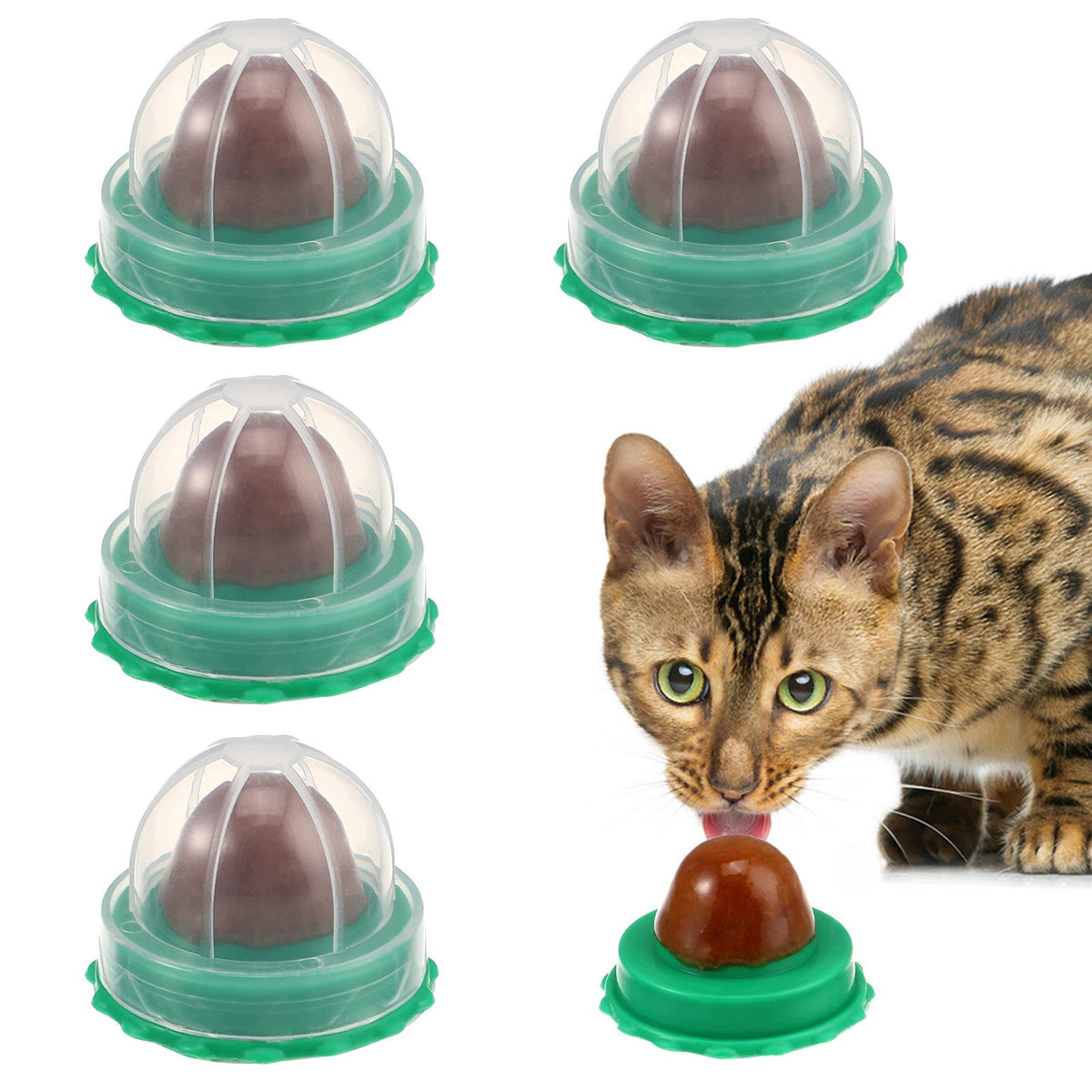 5Pcs Green Catnip Cat Snacks Candy Lickable Treats with Stickers