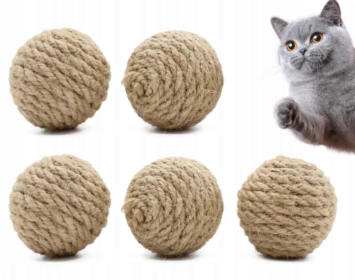 5X SET OF SISAL BALLS FOR CAT TOY CAT NATURAL RATTLE