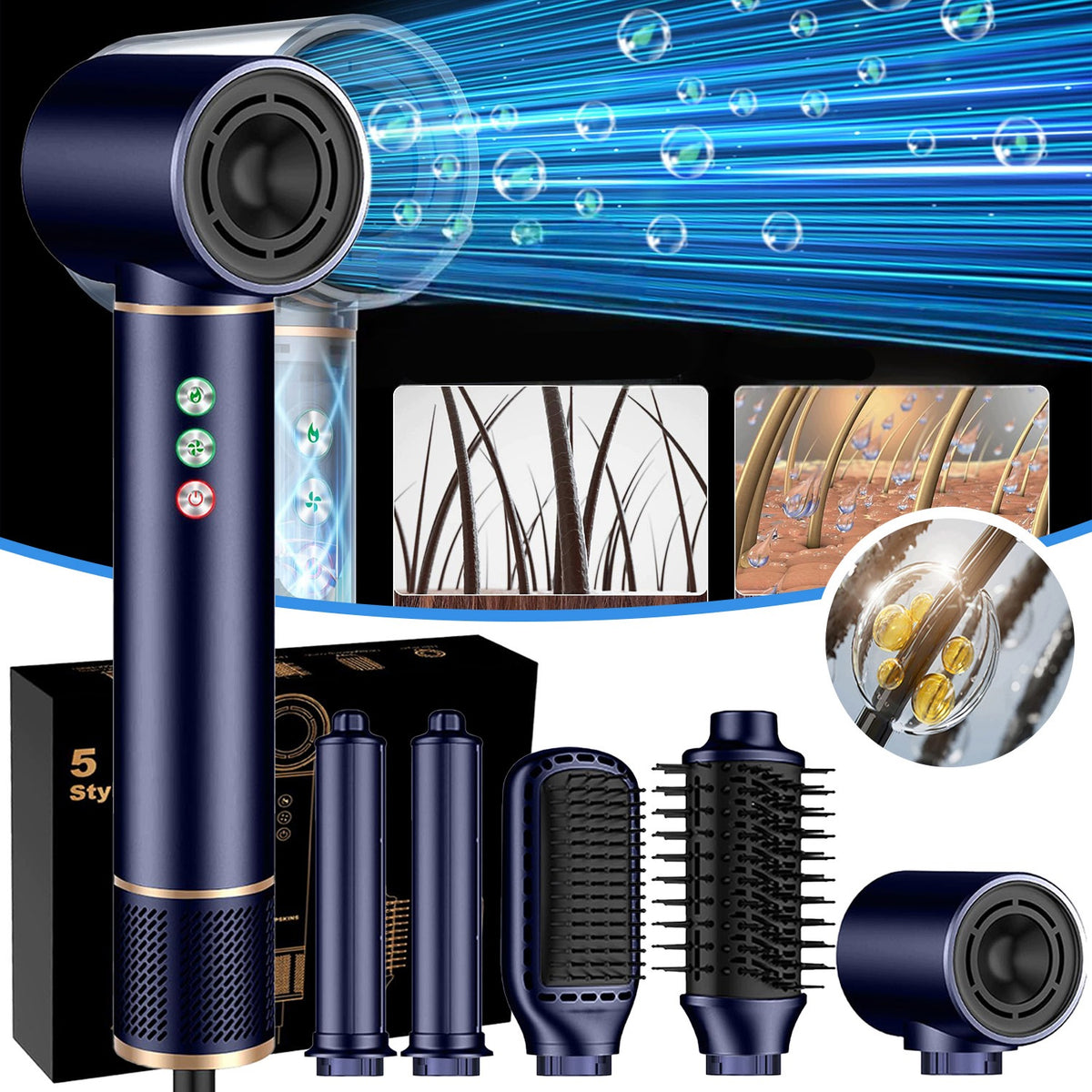5in1 1300W dryer with ionization and 5 tips STRONG