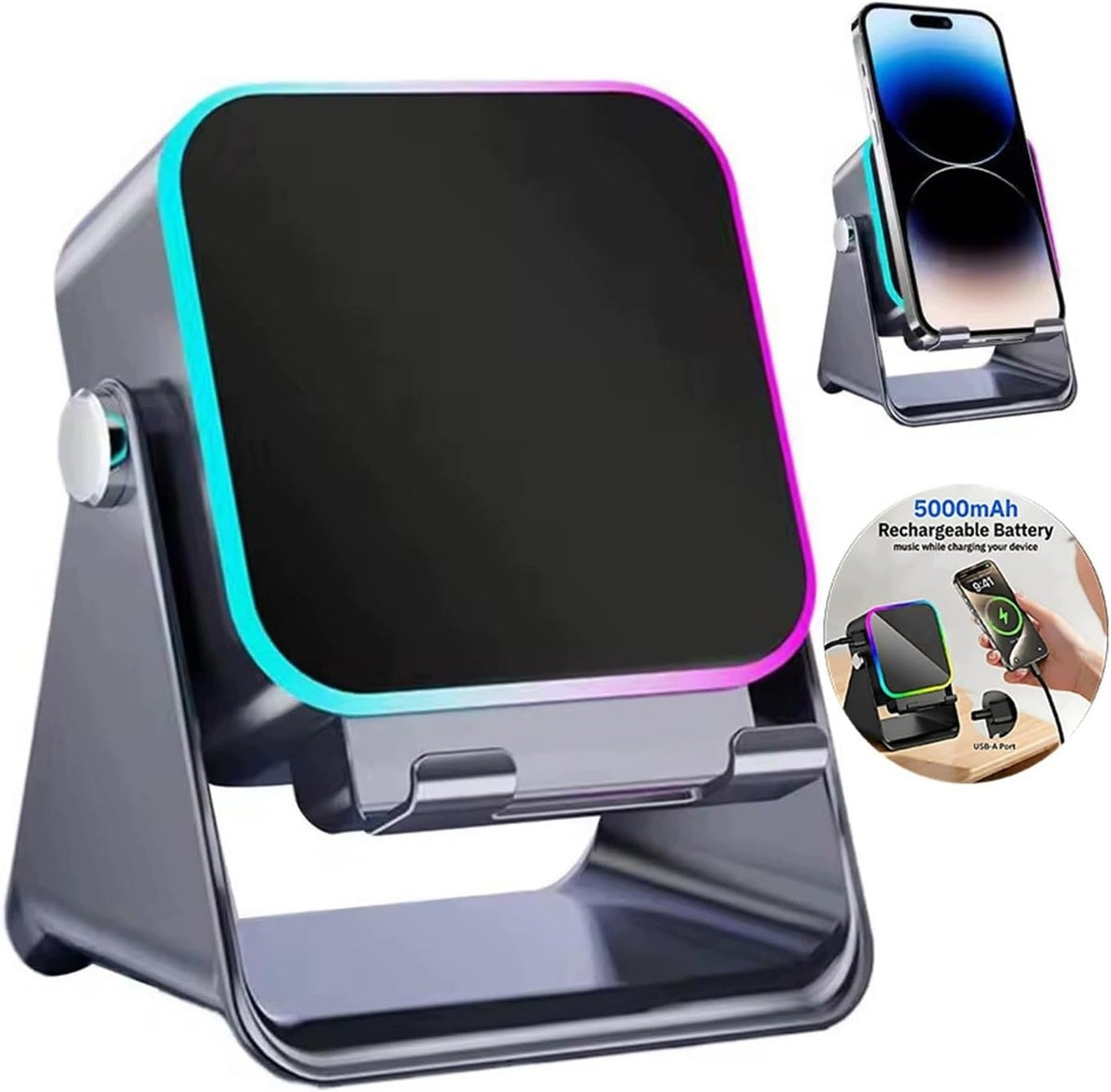 5in1 induction speaker with Bluetooth 5.3 RGB 5000 mAh phone stand