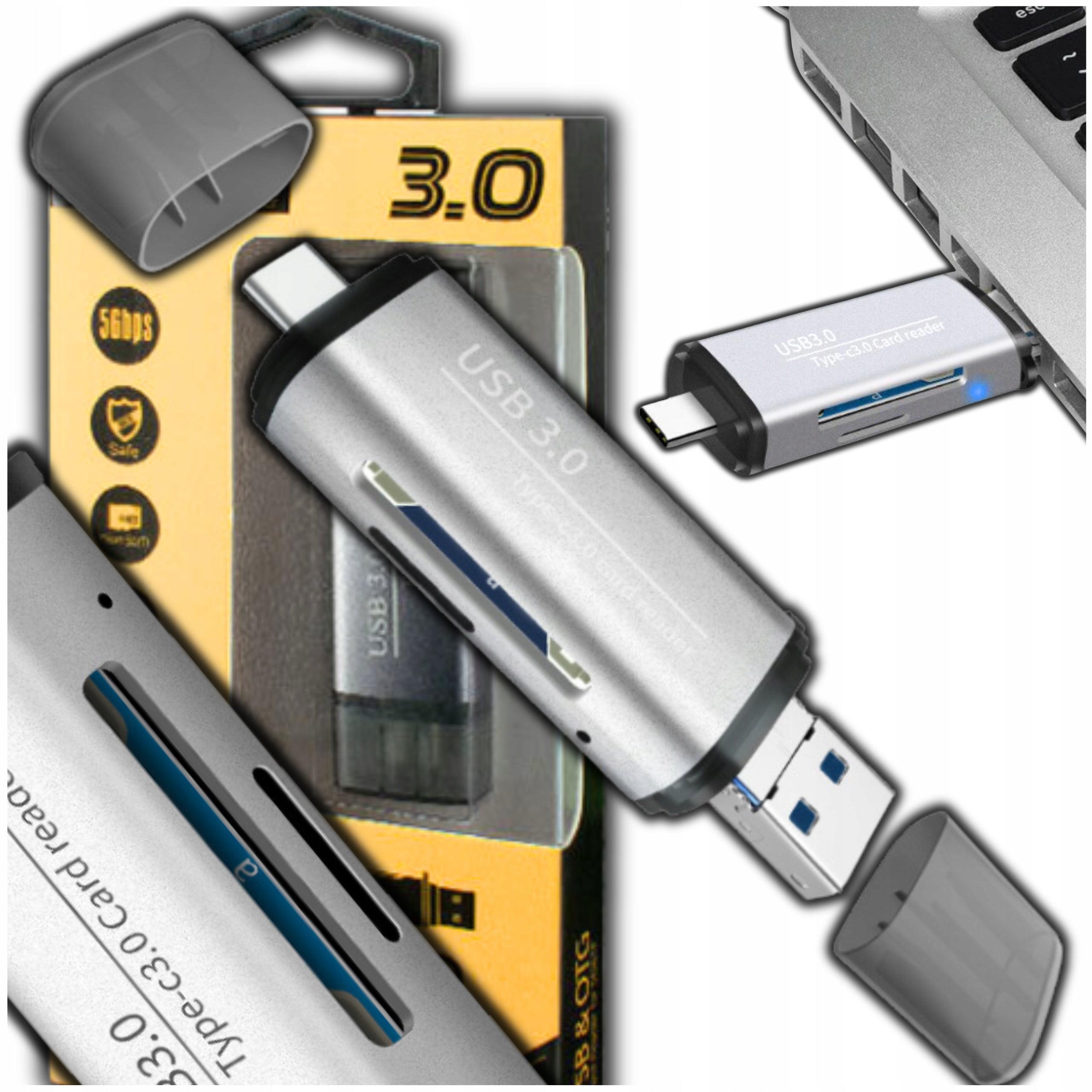 5in1 microSD / SDHC / SDXC / USB 3.0 / USB-C memory card reader up to 512GB