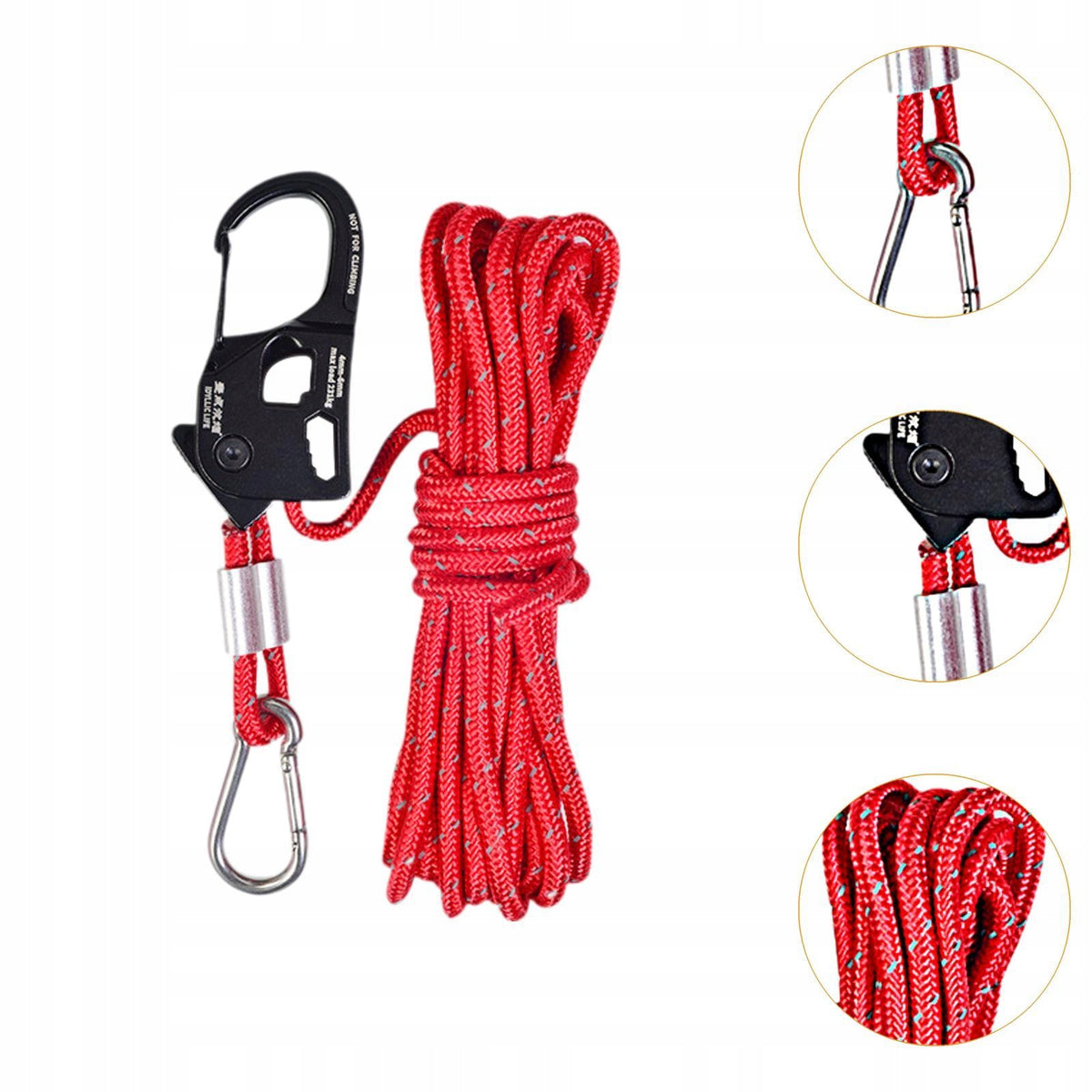 5mm Tent Guy Rope Multipurpose Fast Locking Aluminum Alloy Self Locking Red Packaging status original
