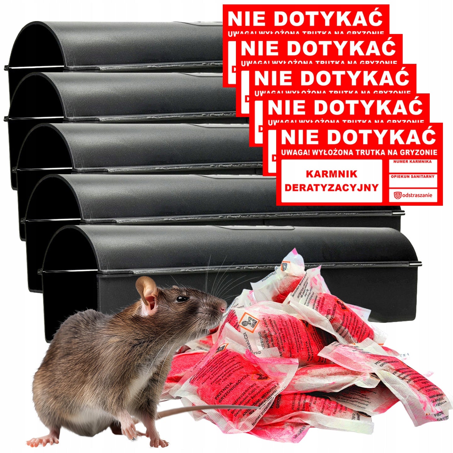 5x FEEDER DERATIZATION STATION FOR POISON + 1KG RAT MOUSE POISON