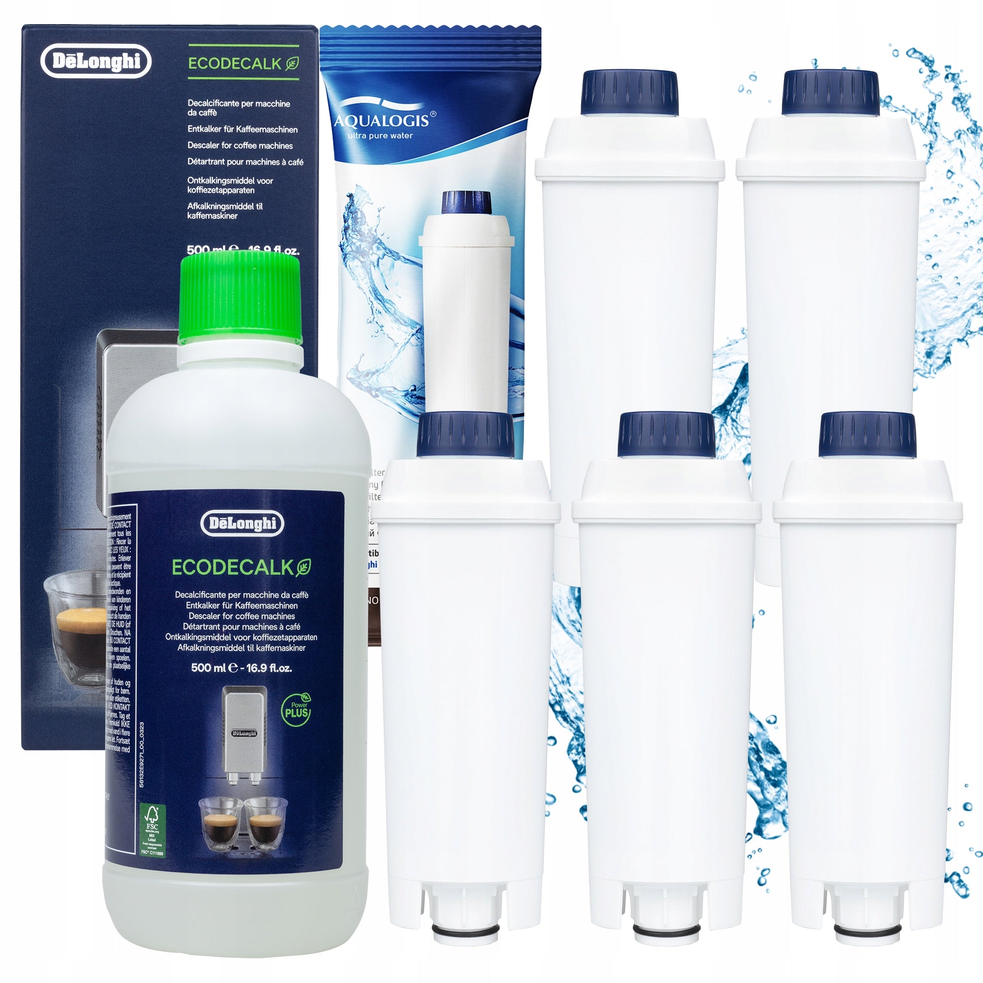 5x Filter for Delonghi AL-S002 + EcoDecalk descaler 500ml