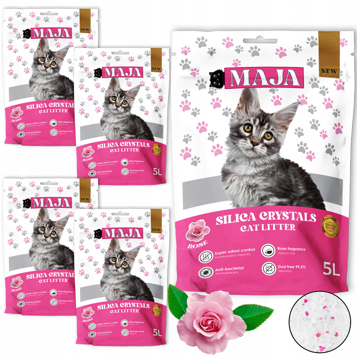 5x GLOBANI Silicone Litter MAJA 5L scented ROSE large packs of 5 liters.