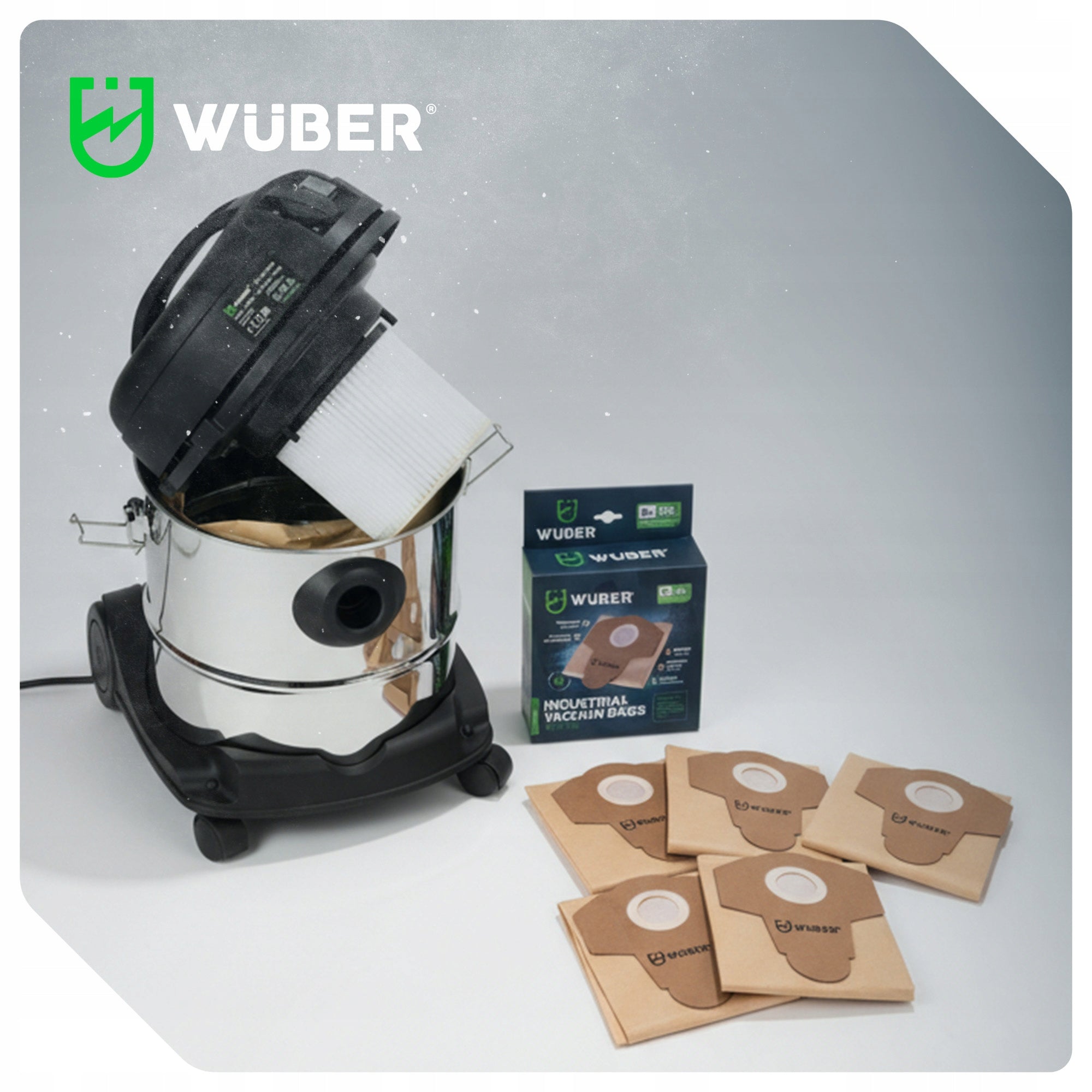 5x INDUSTRIAL VACUUM CLEANER BAGS 20 L 5 PIECES PAPER THICK WUBER Manufacturer code W42661 WORKI DO ODKURZACZA