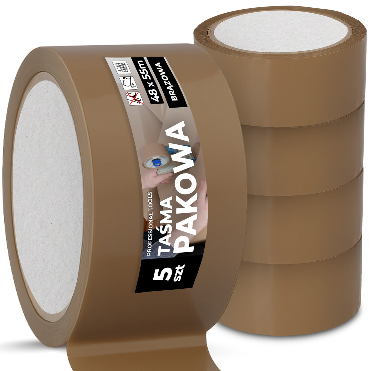 5x PACKING ADHESIVE TAPE Brown 55 m Acrylic Packaging Durable Strong HN-T