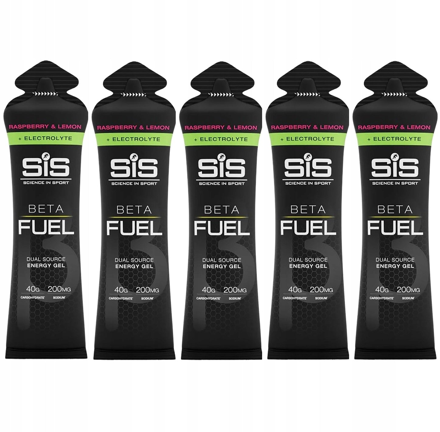 5x SIS energy gel BETA FUEL with electrolytes raspberry lemon 200mg sodium