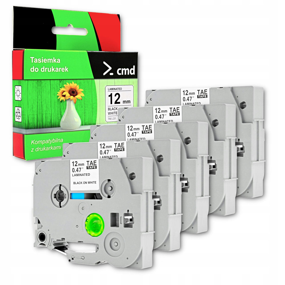 5x TAPE TZe-231 TZ-231 TAe-231 FOR BROTHER WHITE BLACK PRINT 12mm 8m