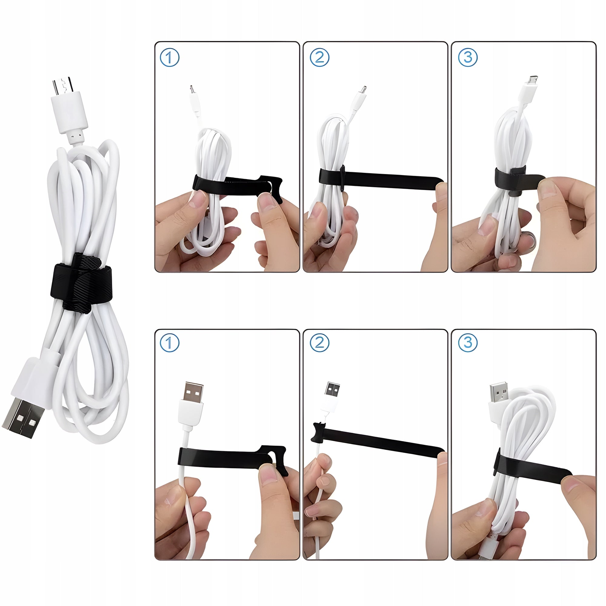 5x VELCRO TAPE ORGANIZER BAND FOR FASTENING CABLE WIRES BLACK 15cm EAN (GTIN) 5906555195688