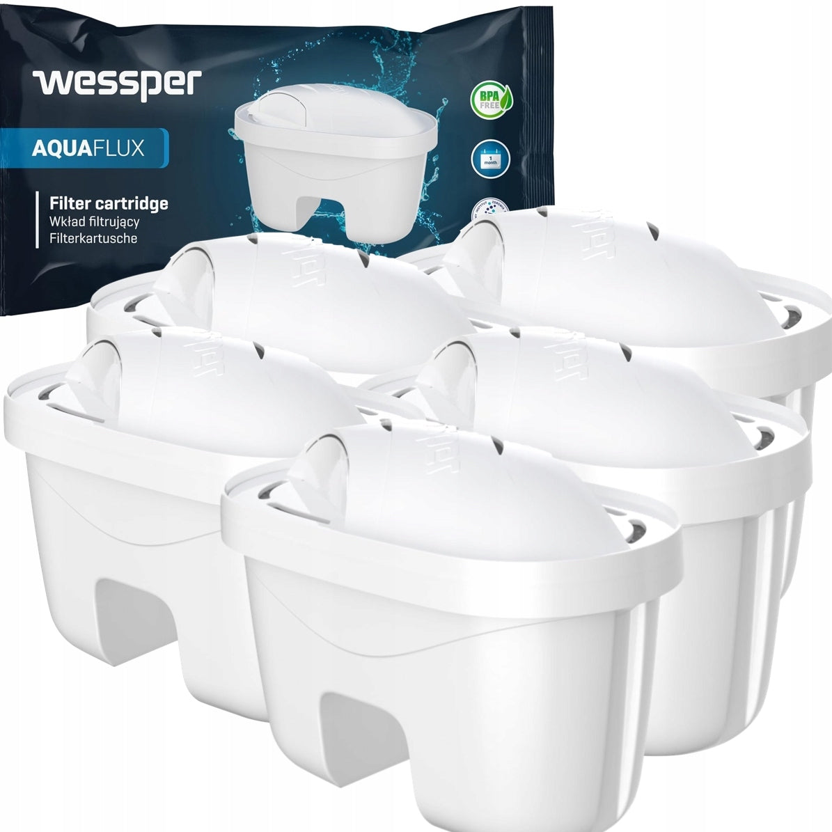 5x WESSPER AQUAFLUX FILTER FOR WATER FOR LAICA BIFLUX FILTER JUG