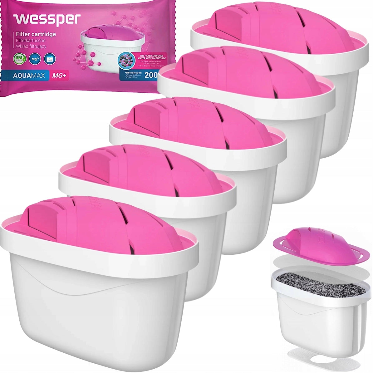 5x WESSPER MAGNESIUM AQUAMAX MG+ AQUA MAX FILTER for BRITA DAFI JUG