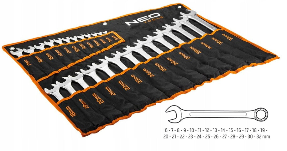 6-32 MM FLAT-EYE WRENCHES, SET OF 26 PCS. 09-754 NEO TOOLS