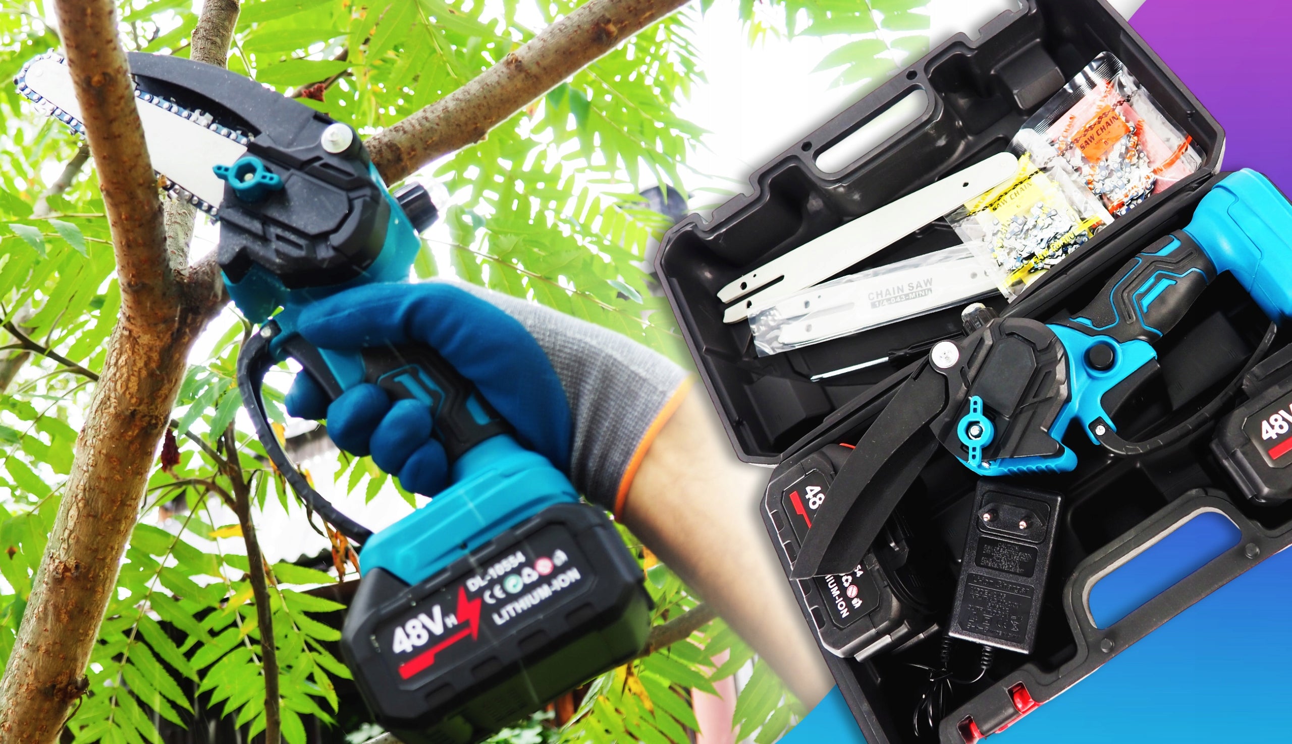 6" 8" CORDLESS ELECTRIC CHAINSAW FOR BRANCHES + 2x AKU 13000mAh Chain manufacturer other