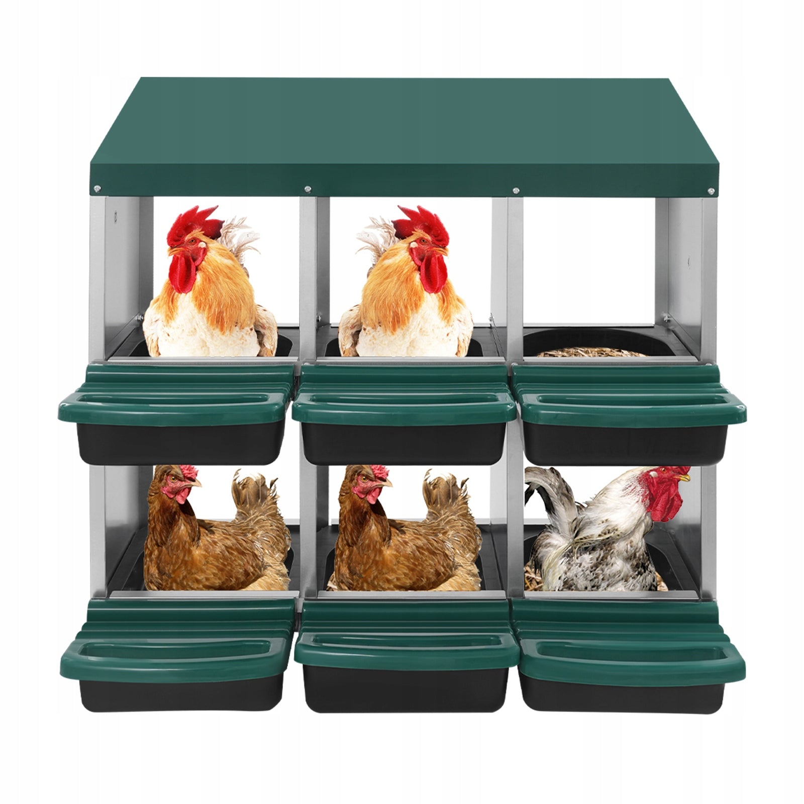 6 COMPARTMENTS CHICKEN NEST BOX GALVANISED STEEL POULTRY LAYING HEN BOX