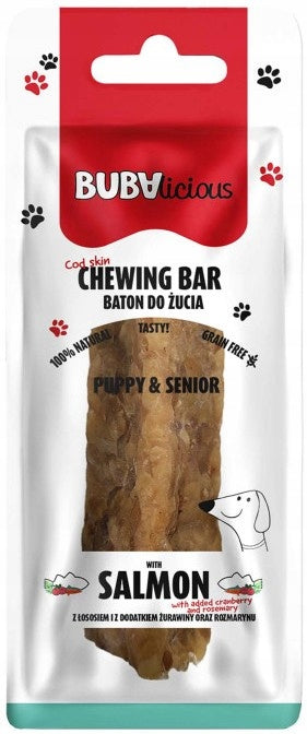 6 Chewing Bars for Dog-BUBAlicious - Teether Cod Skin, SALMON-12 cm