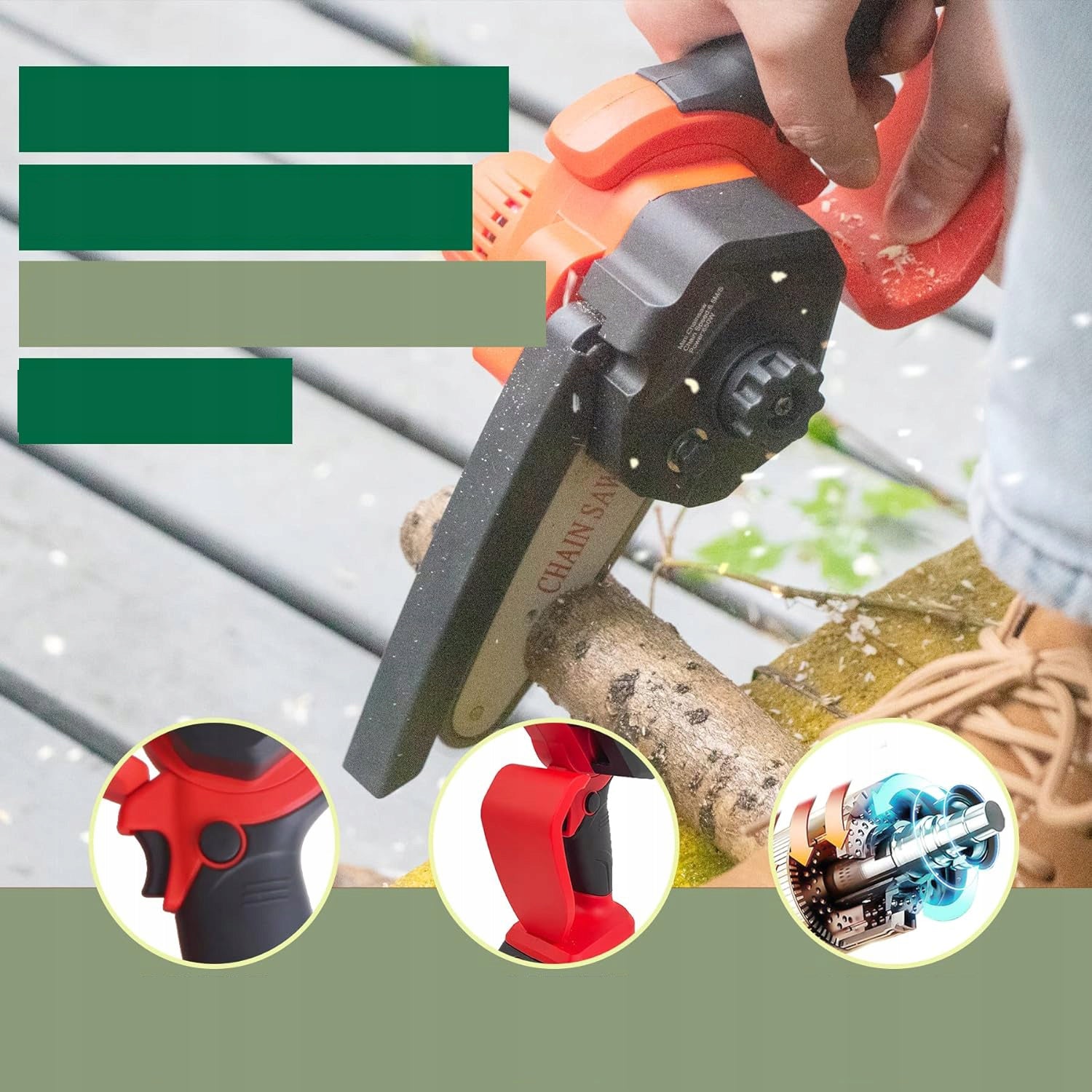 6 INCH CORDLESS SAW WITH PROTECTION AND CHAIN FOR CUTTING Battery voltage 21 V