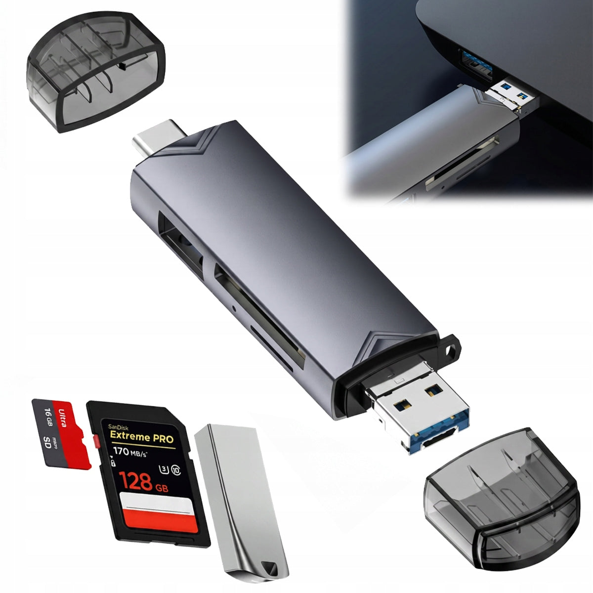 6 In 1 Adapter SD Card Reader MICRO USB USB-C 3.0