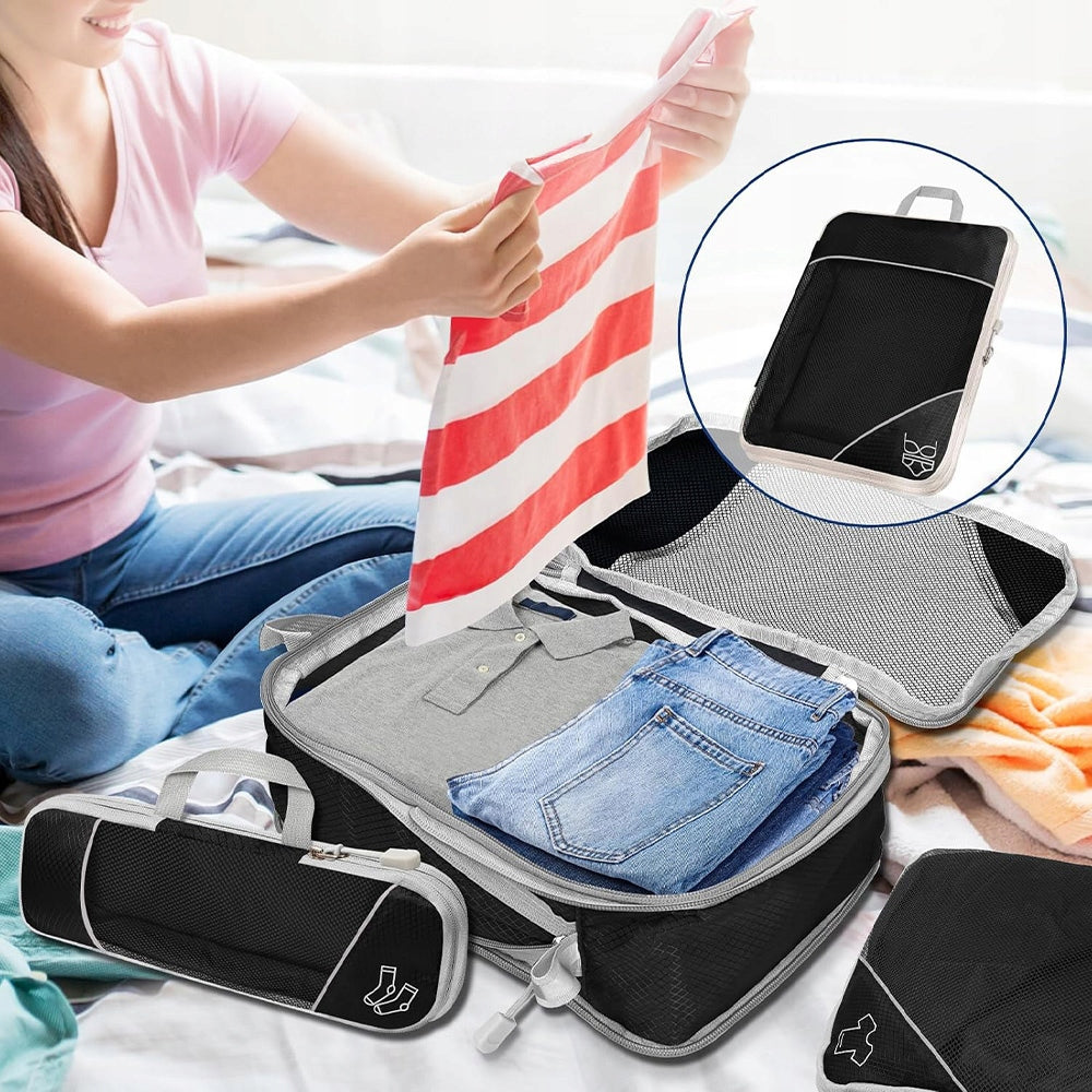 6 PCS COMPRESSION PACKING CUBES LUGGAGE ORGANIZER SET Color black