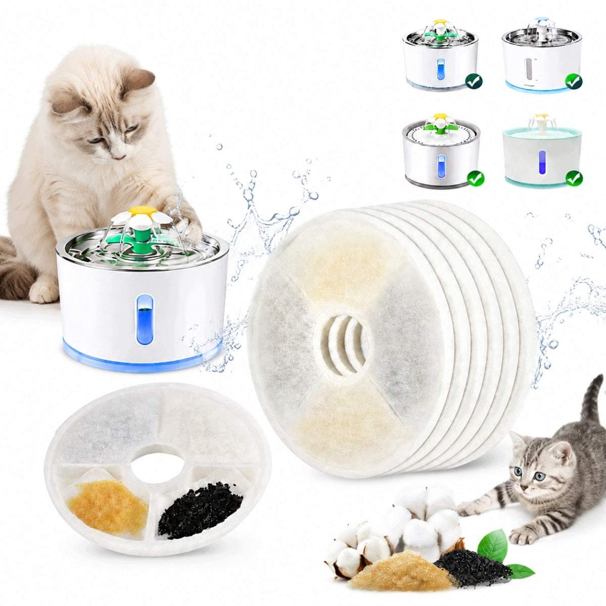 6 PCS FILTER CARTRIDGE FOR PET FOUNTAIN ACTIVATED CARBON 14,5 CM